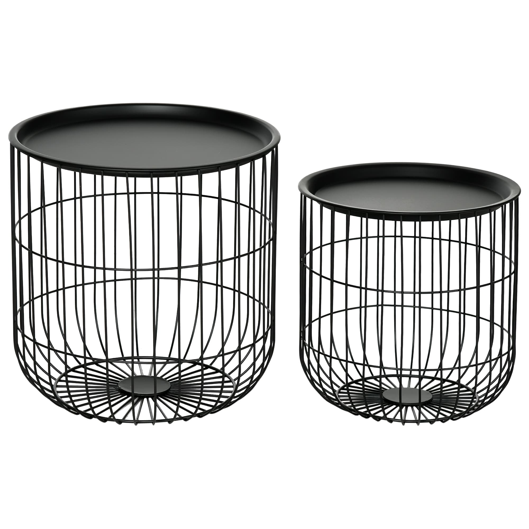 HOMCOM Ensemble de 2 tables d'appoint en design scandinave, avec rangement, empilables, Noir