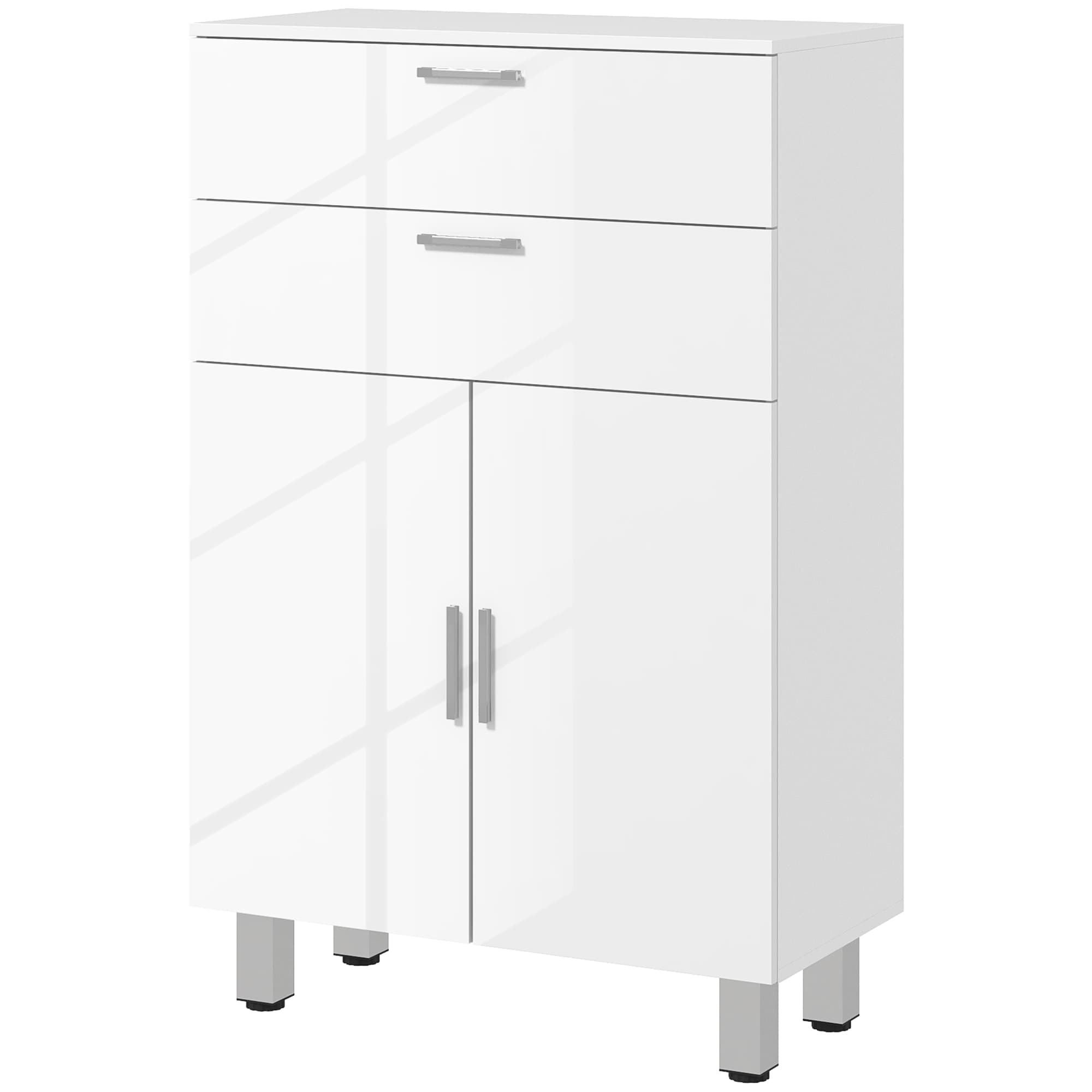 kleankin Meuble de Salle de Bain, Commode de Salle de Bain, 2 Tiroirs, Étagère Ajustable, Panneau de Particules, Blanc