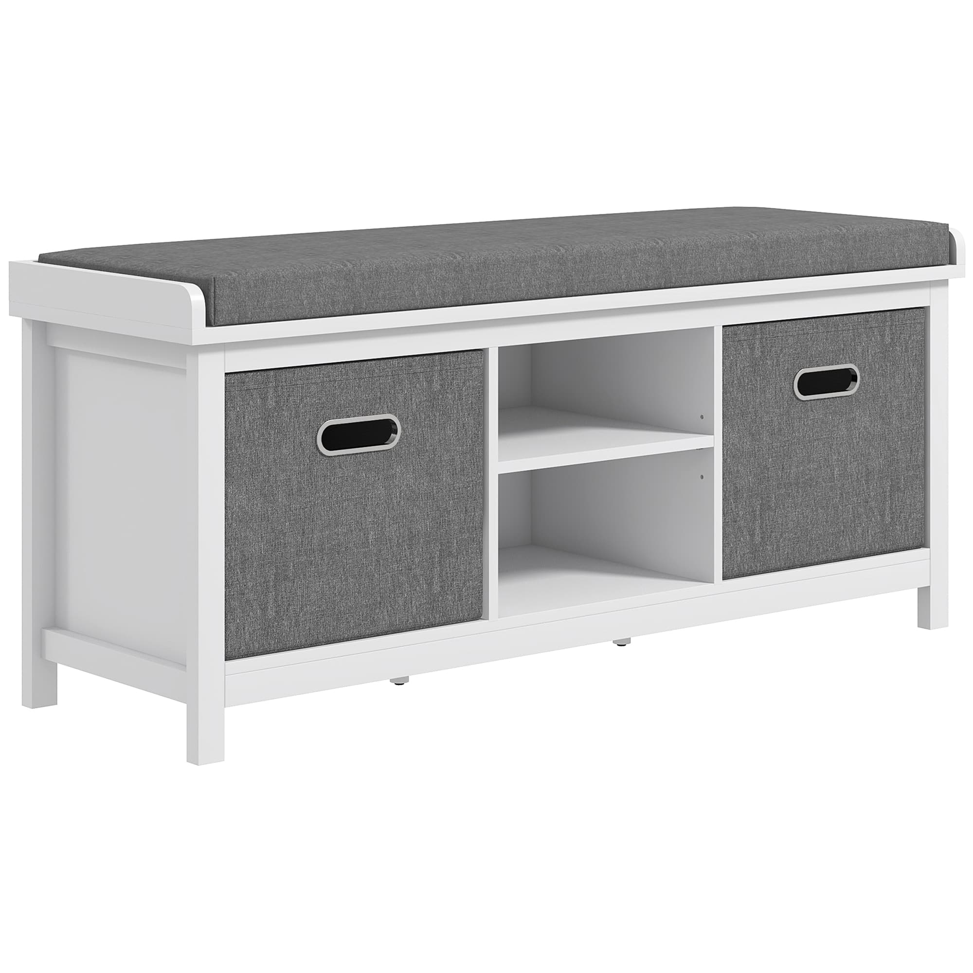 HOMCOM Banc à Chaussures avec Étagère Réglable à 3 Niveaux et 2 Tiroirs, en Aggloméré, 105x35x47 cm, Blanc et Gris