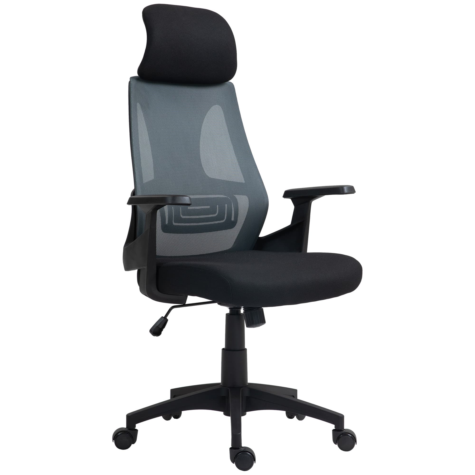 HOMCOM Chaise de Bureau avec Support Lombaire et Appuie-Tête, Siège Pivotant avec Hauteur Réglable, Noir