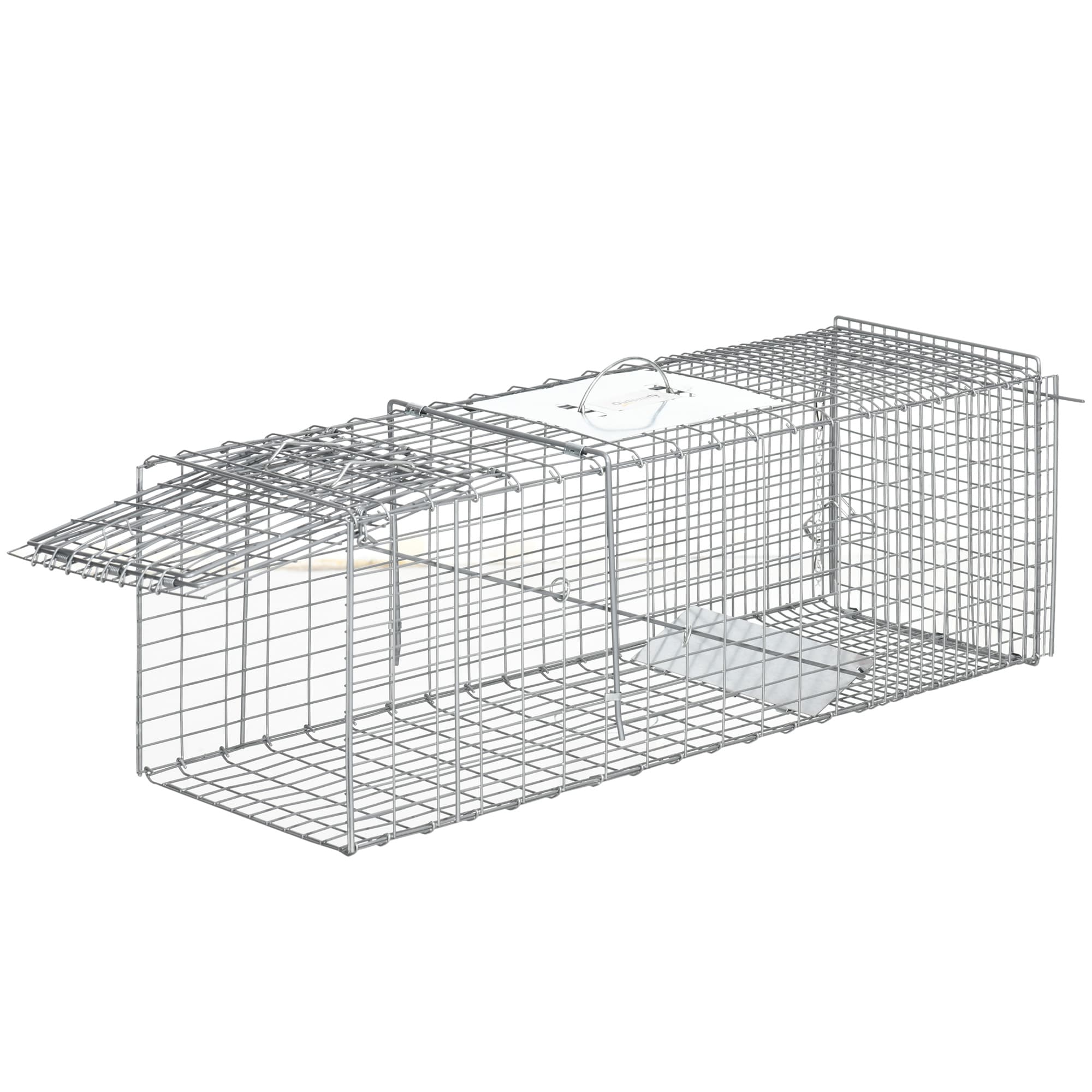 Outsunny Cage Piège pour Rats, Souris et Ragondins Pliable en Acier, 93x31x34,5 cm, Argent