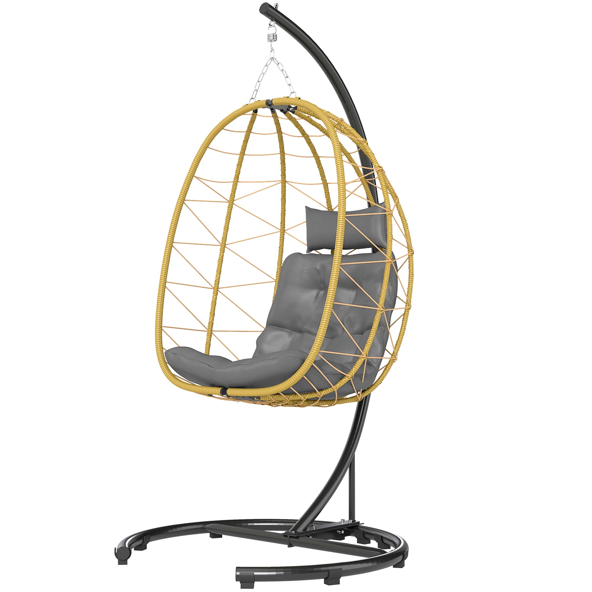 Outsunny Fauteuil Suspendu et Pliable avec Coussins, en Acier et Rotin PE, 102x102x195 cm, Noir Gris et Beige