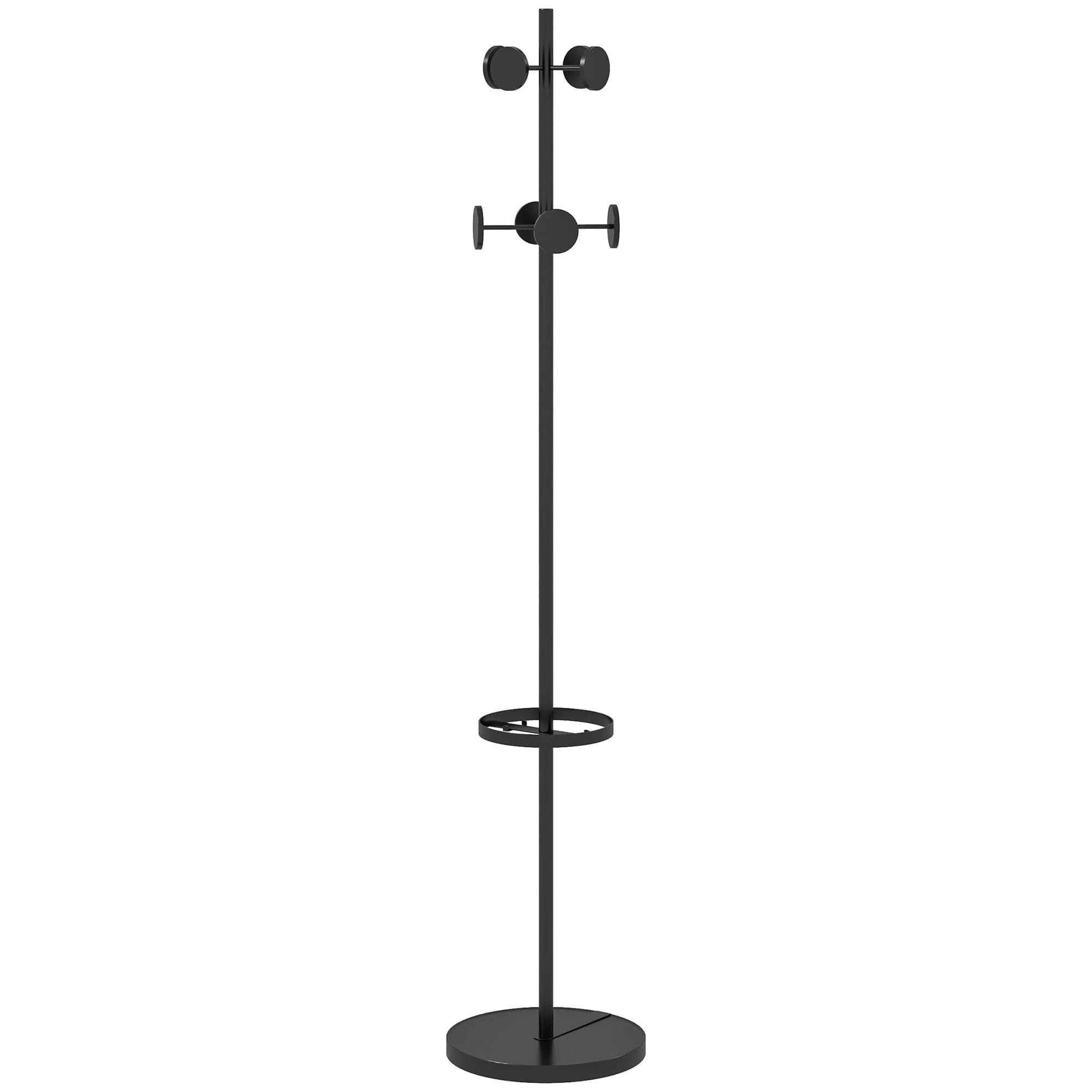 HOMCOM Porte-Manteau sur Pied avec Porte-Parapluie et 8 Crochets à Disque en Métal Ø34 x 177 cm, Noir