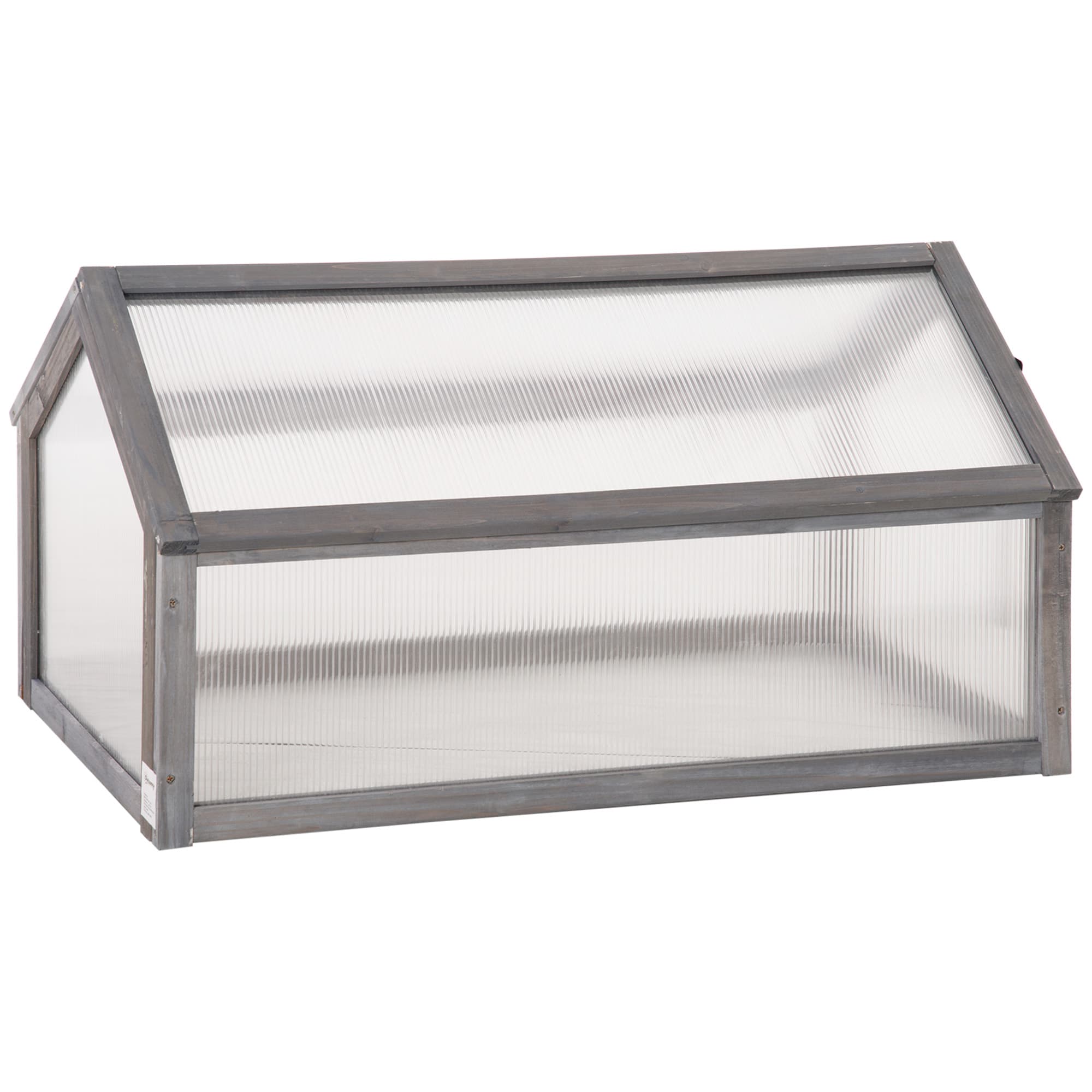 Outsunny Mini serre, Serre compacte en bois, Panneaux en polykarbonat, Ouverture de ventilation, 90L x 52l x 49,5H cm, Gris