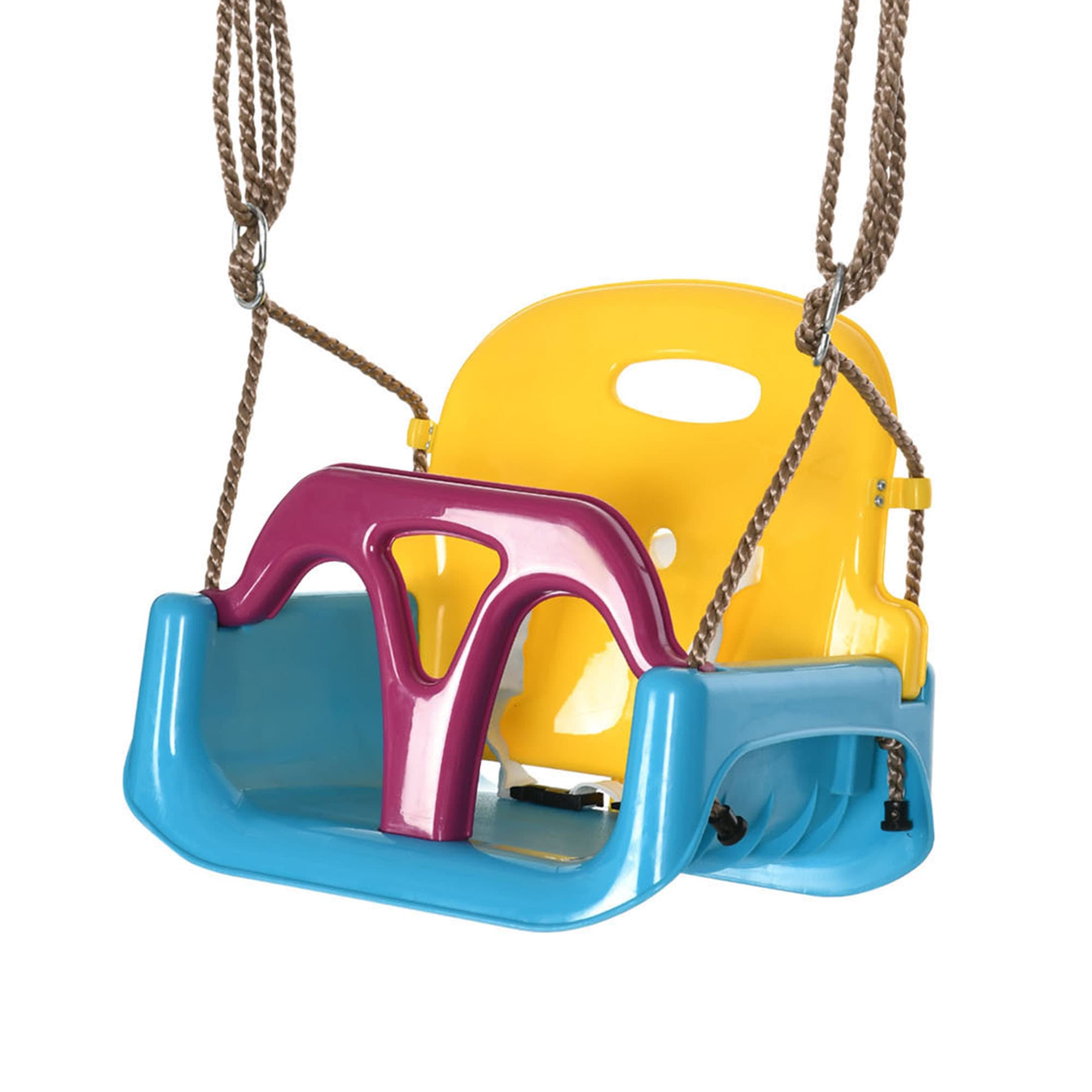 Outsunny Balançoire pour enfants 3-en-1, ajustable en hauteur, dossier amovible, pour intérieur et extérieur, bleu+jaune, 42 x 33 x 180 cm