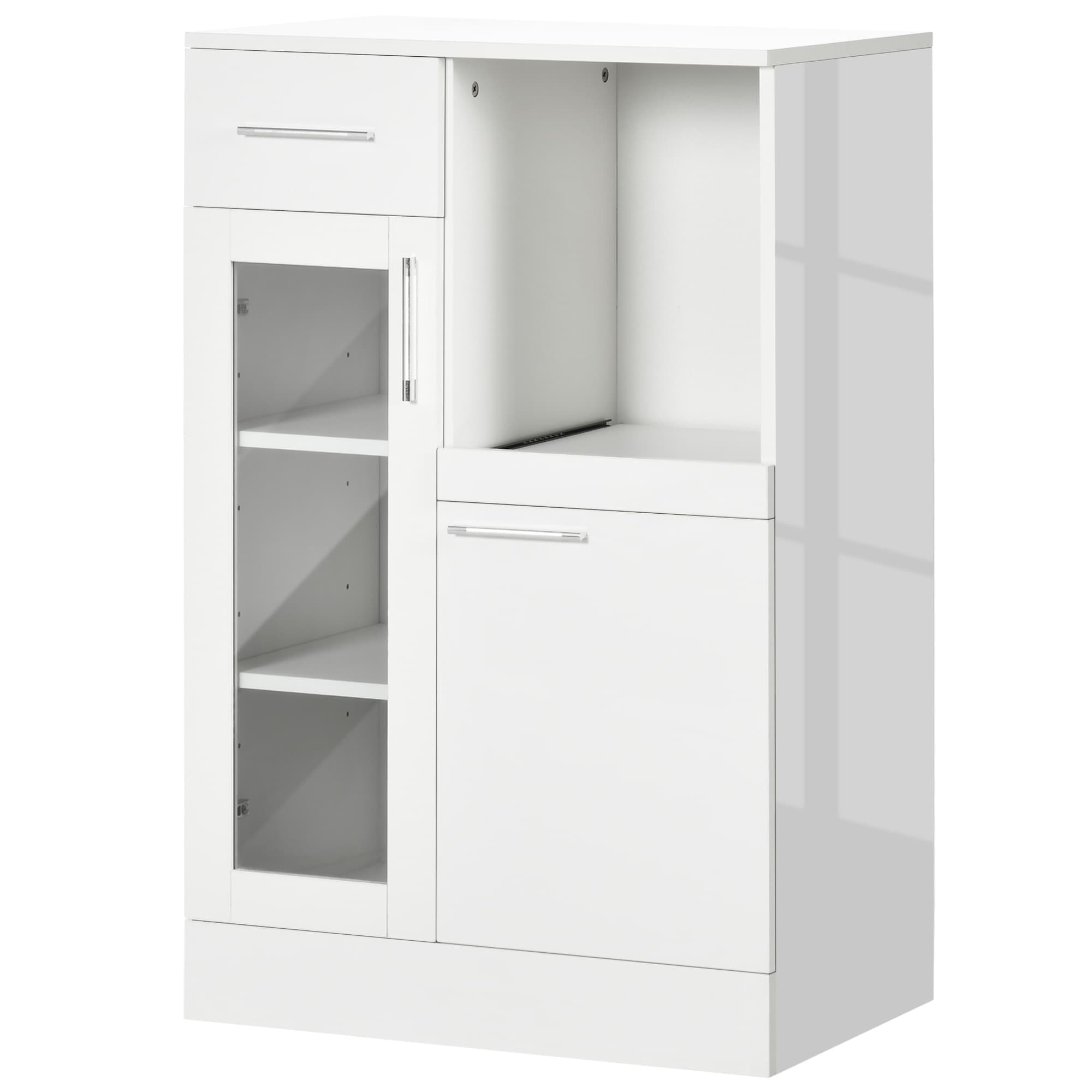 HOMCOM Buffet Moderne avec Armoires et Tiroir en Bois et Verre, 60x40x95cm, Blanc