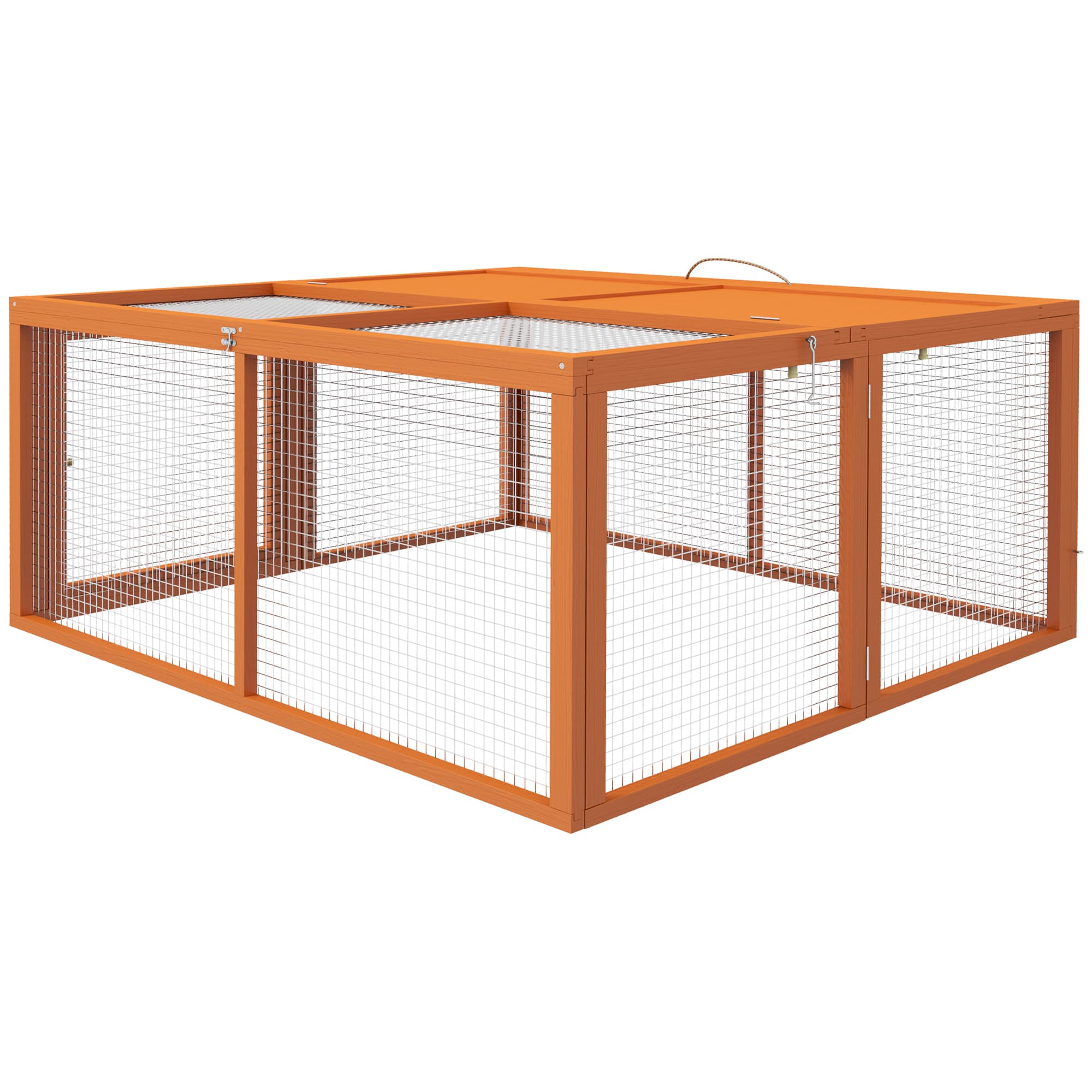PawHut Clapier Extérieur Pliant pour 2-3 Rongeurs avec Entrées Multiples, en Bois et Acier, 110x105x50 cm, Orange