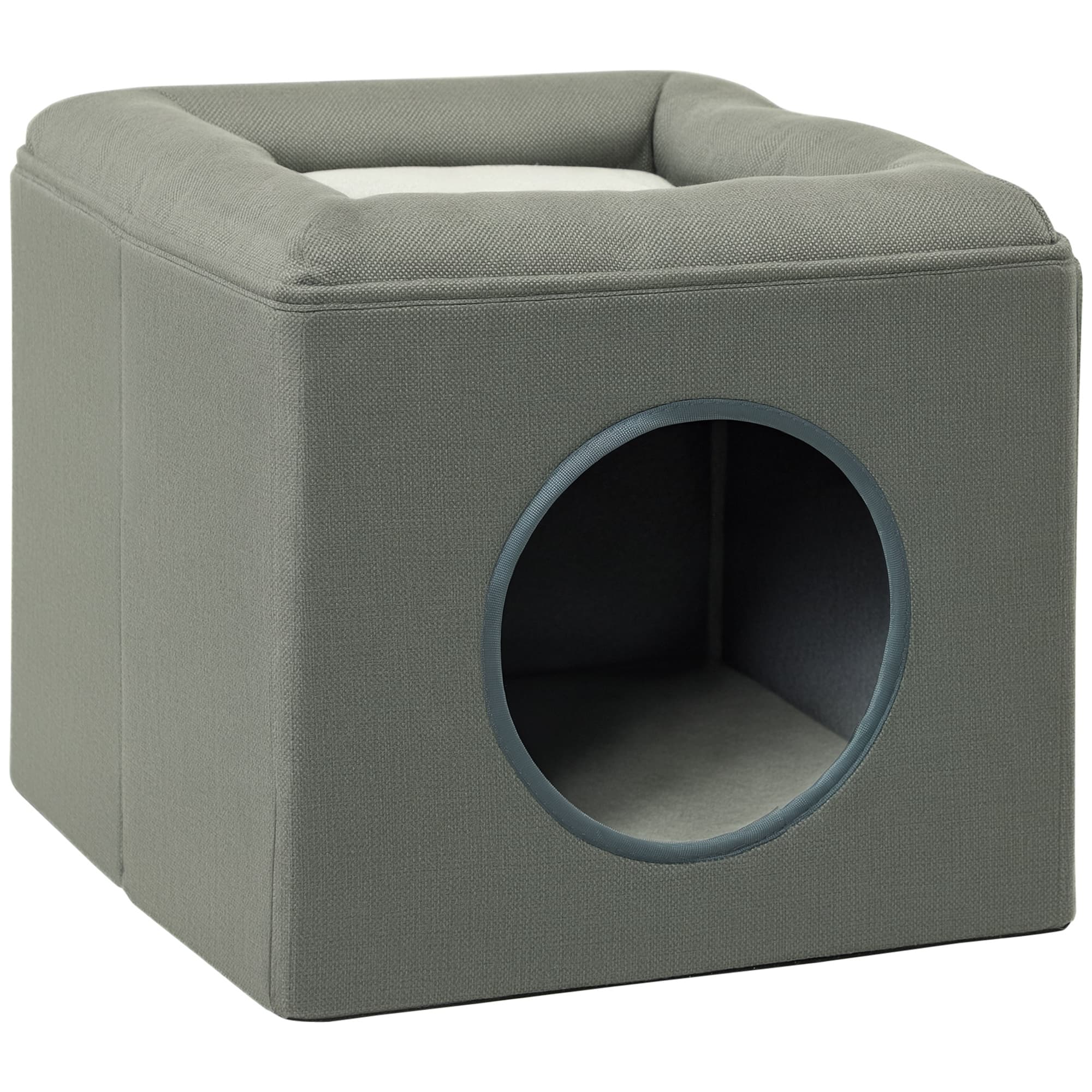 PawHut Maison pour chat niche pour chat 2 niveaux avec coussin moelleux en peluche - 36,5 x 36,5 x 33 cm gris