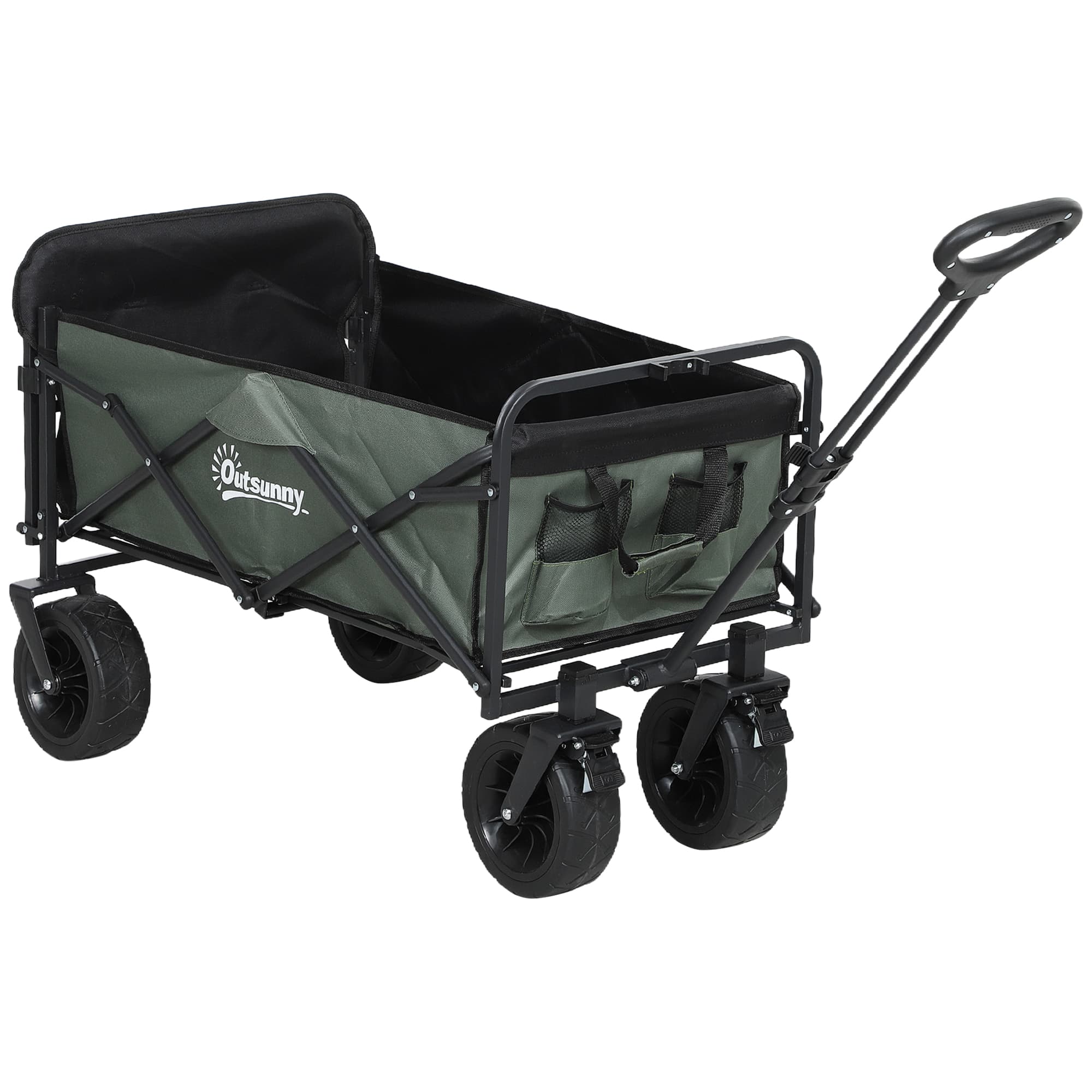 Outsunny Charrette de jardin 120 kg de charge, chariot de transport pliable avec toile amovible, poignée, roues 95 litres Vert
