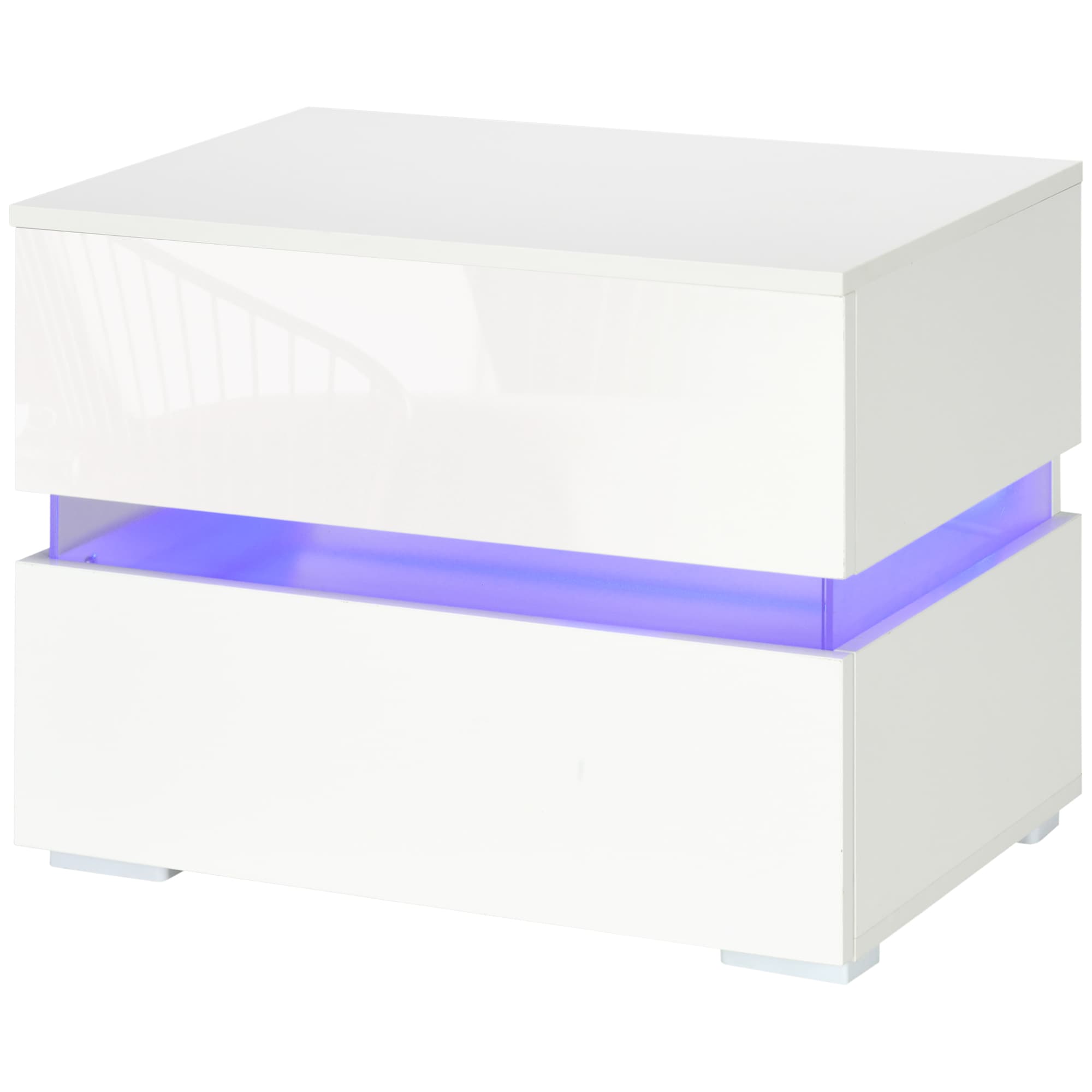 HOMCOM Table de Chevet avec lumière LED RGB intégrée, 2 Tiroirs, 4 Modes d'éclairage et 16 couleurs, en Aggloméré, 60x39x47cm, Blanc
