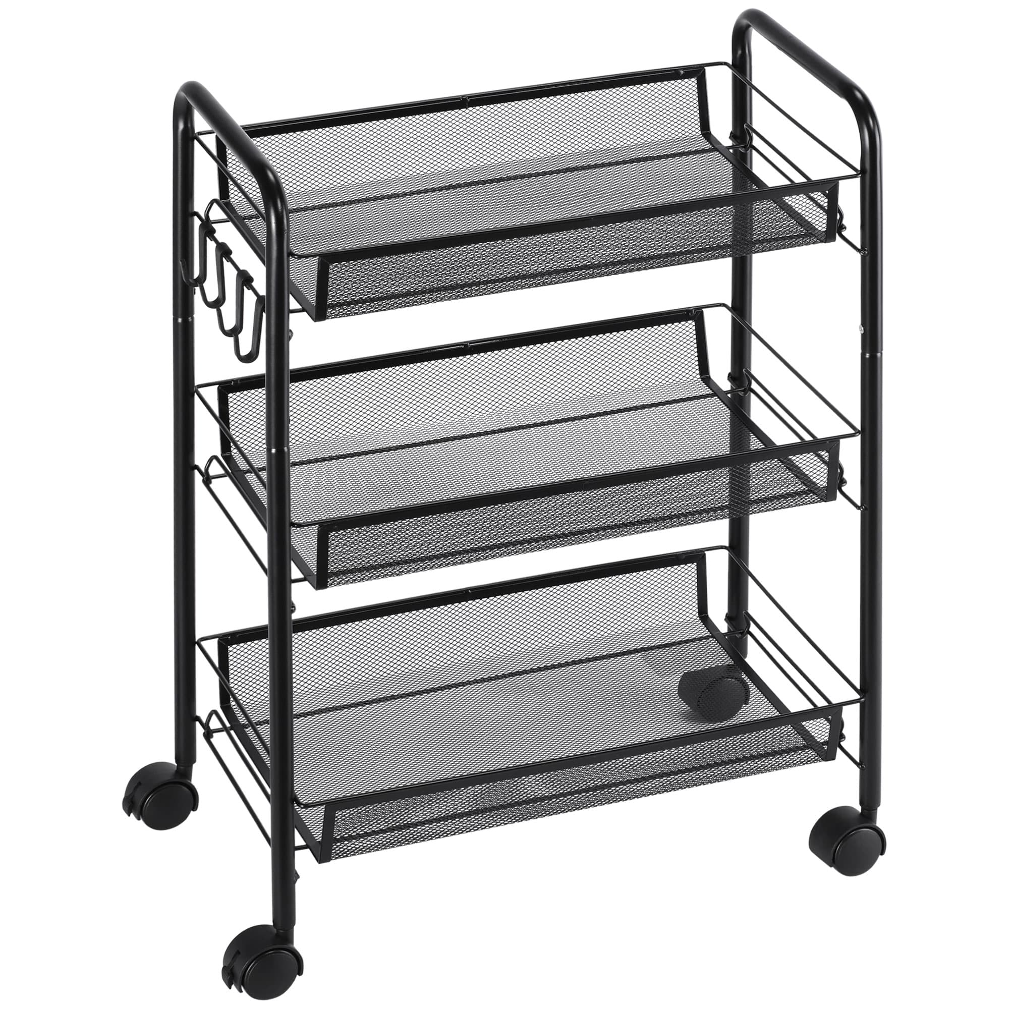 HOMCOM Chariot à 3 niveaux avec paniers desserte à roulettes chariot de rangement roulante 45 x 26,5 x 63 cm Noir