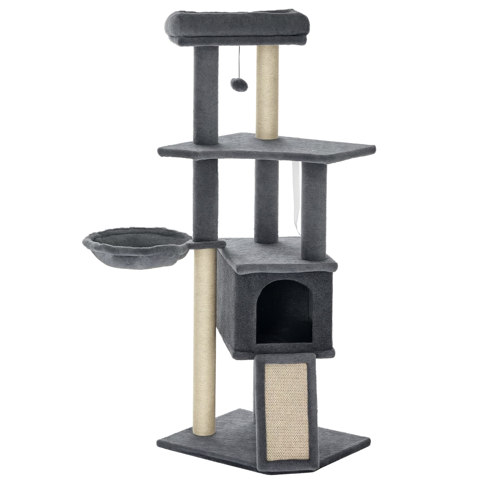 PawHut Centre d'Activités Luxueux pour Chat Gris avec Griffoirs, Jeux et Niches Aosom France