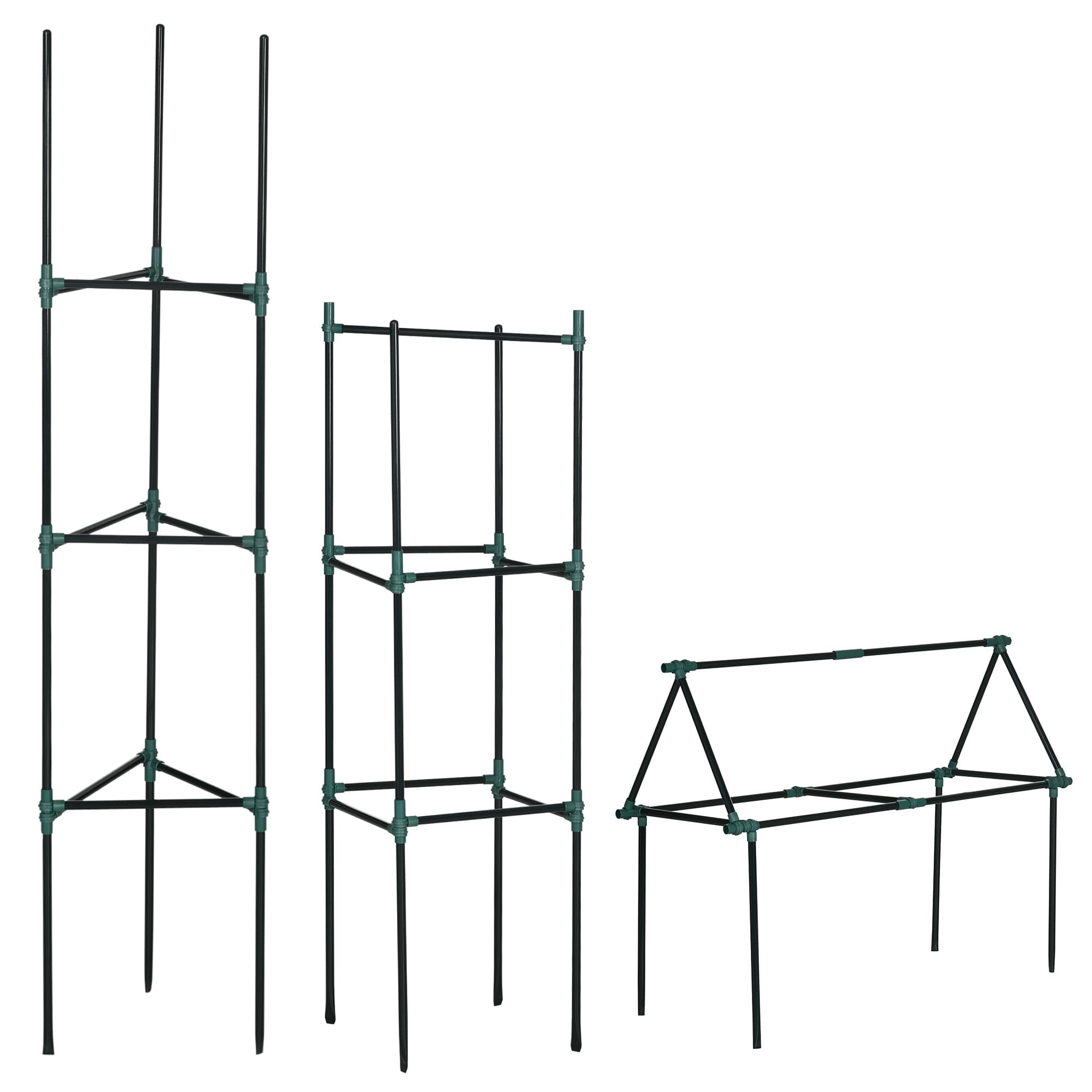 Outsunny Support de croissance, Ensemble de 3, Treillis de plantation, design modulaire, pour extérieur et intérieur, Acier, vert, 38 x 38 x 182 cm