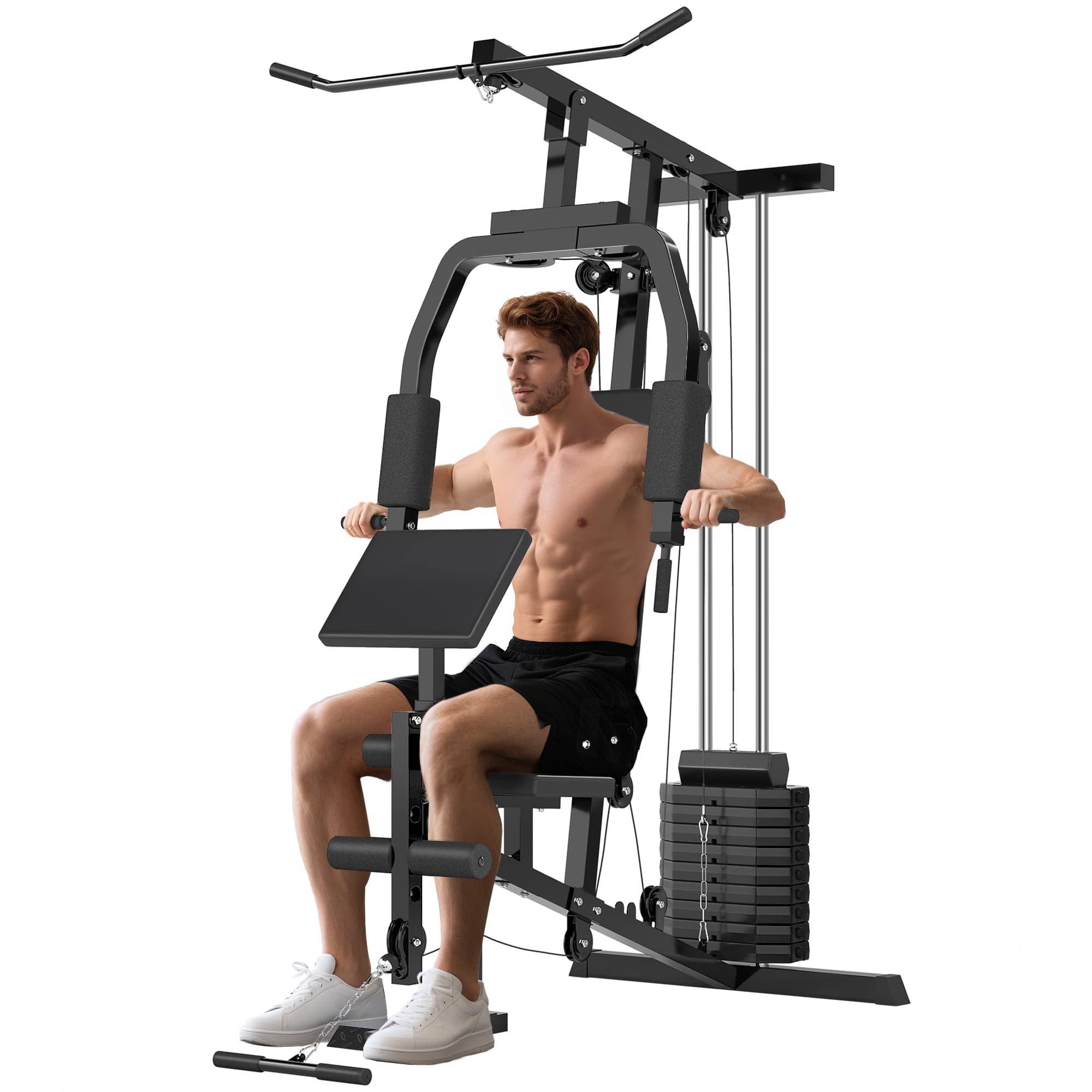 HOMCOM Station de musculation multi-exercices station de fitness en acier avec contrepoids de 45 kg 148 x 108 x 207 cm noir