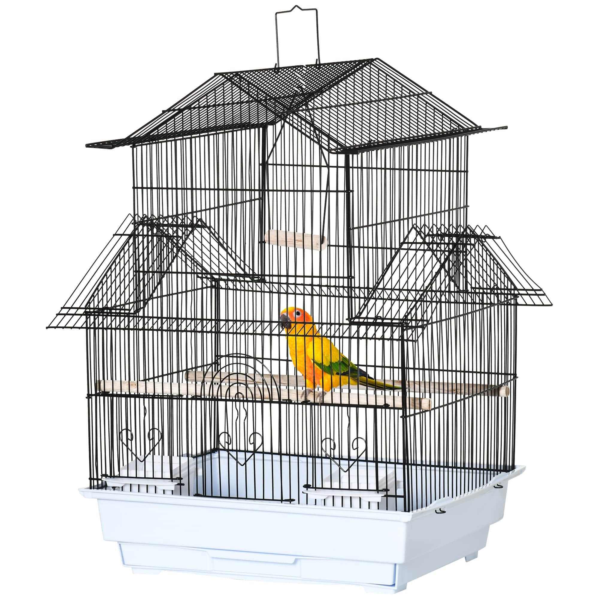PawHut Cage pour Oiseaux en Métal et Plastique avec Poignée de Transport et Plateau Amovible, 50,5x41x63 cm, Blanc