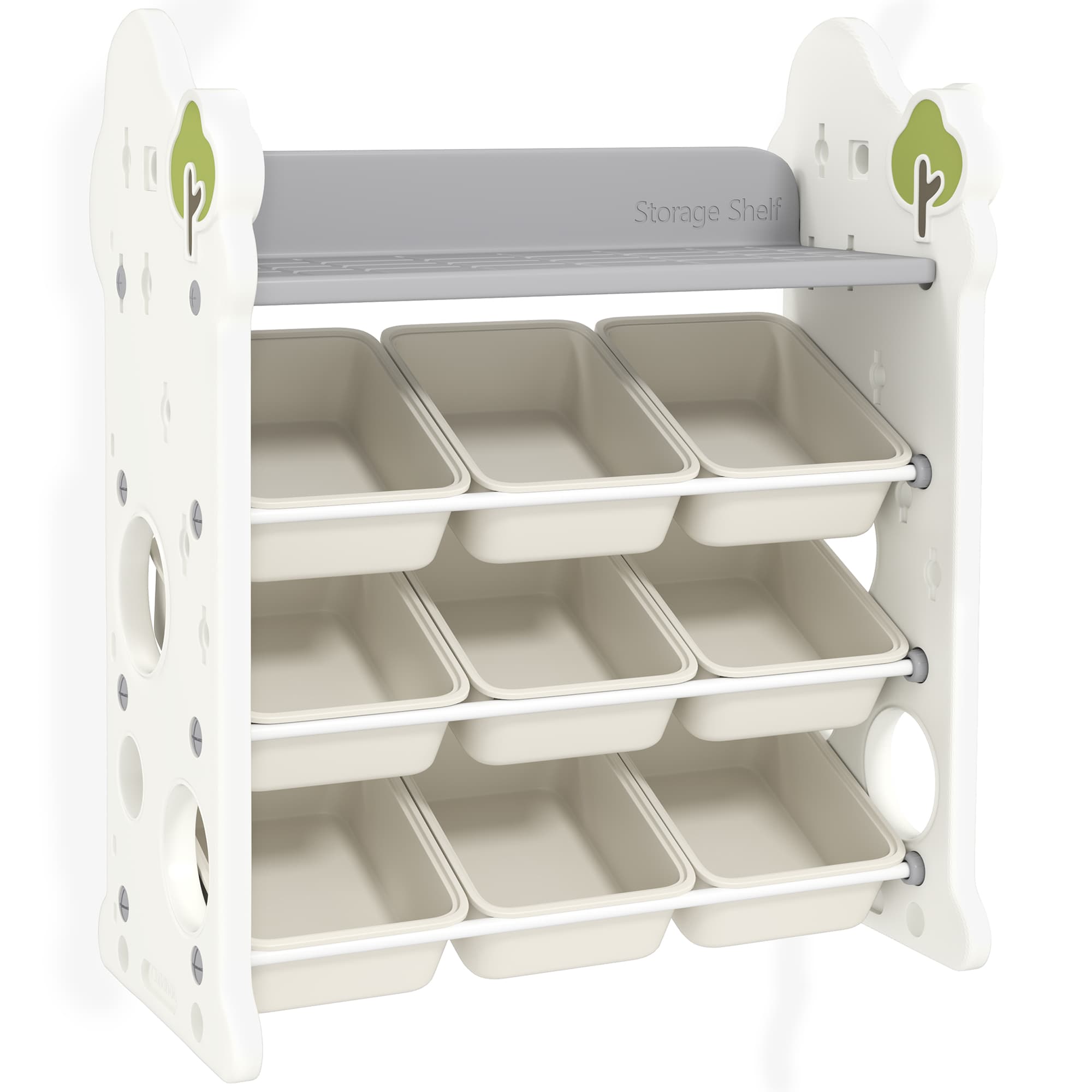 AIYAPLAY Etagère de Rangement pour Enfants avec 9 conteneurs pour jouets et livres, chambre d'enfant, maternelle, plastique, Blanc crème