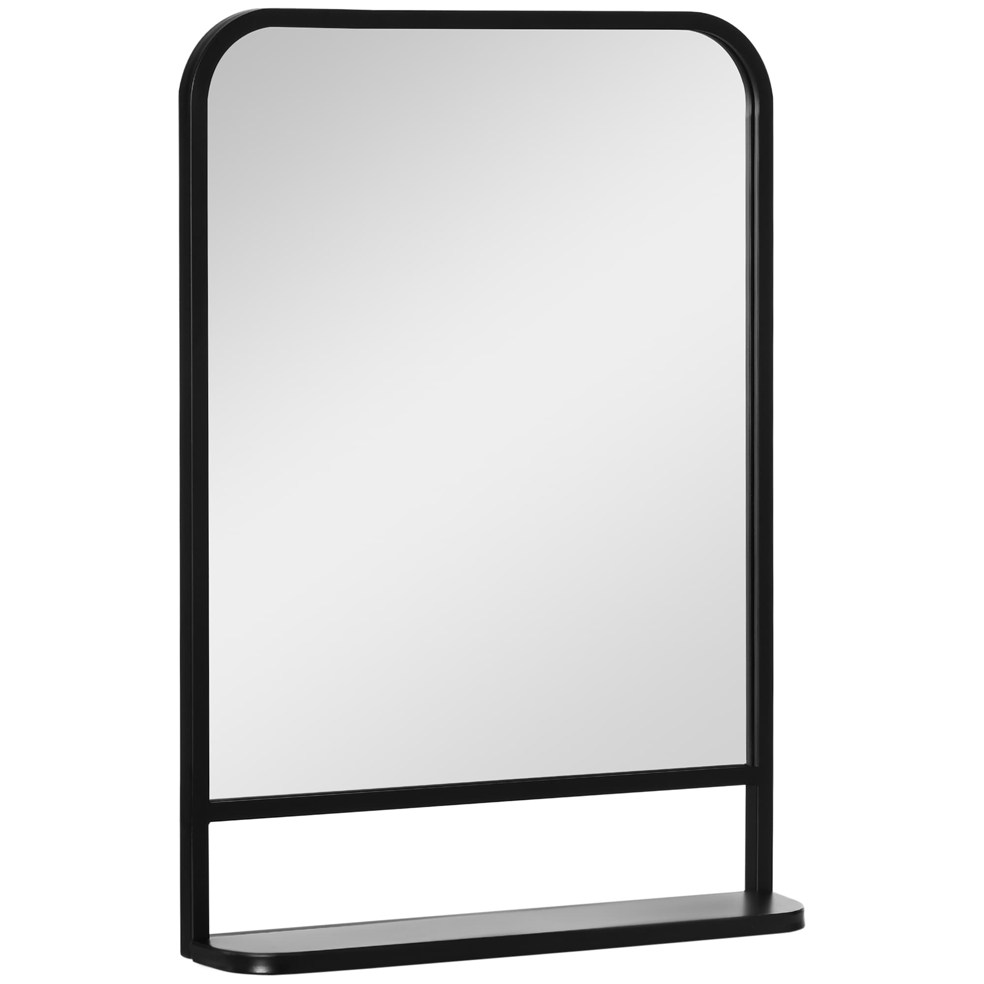 HOMCOM Miroir Mural avec Cadre Métallique, Coins Arrondis, 1 Etagère 70 cm x 10,2 cm x 50 cm Noir + Argent