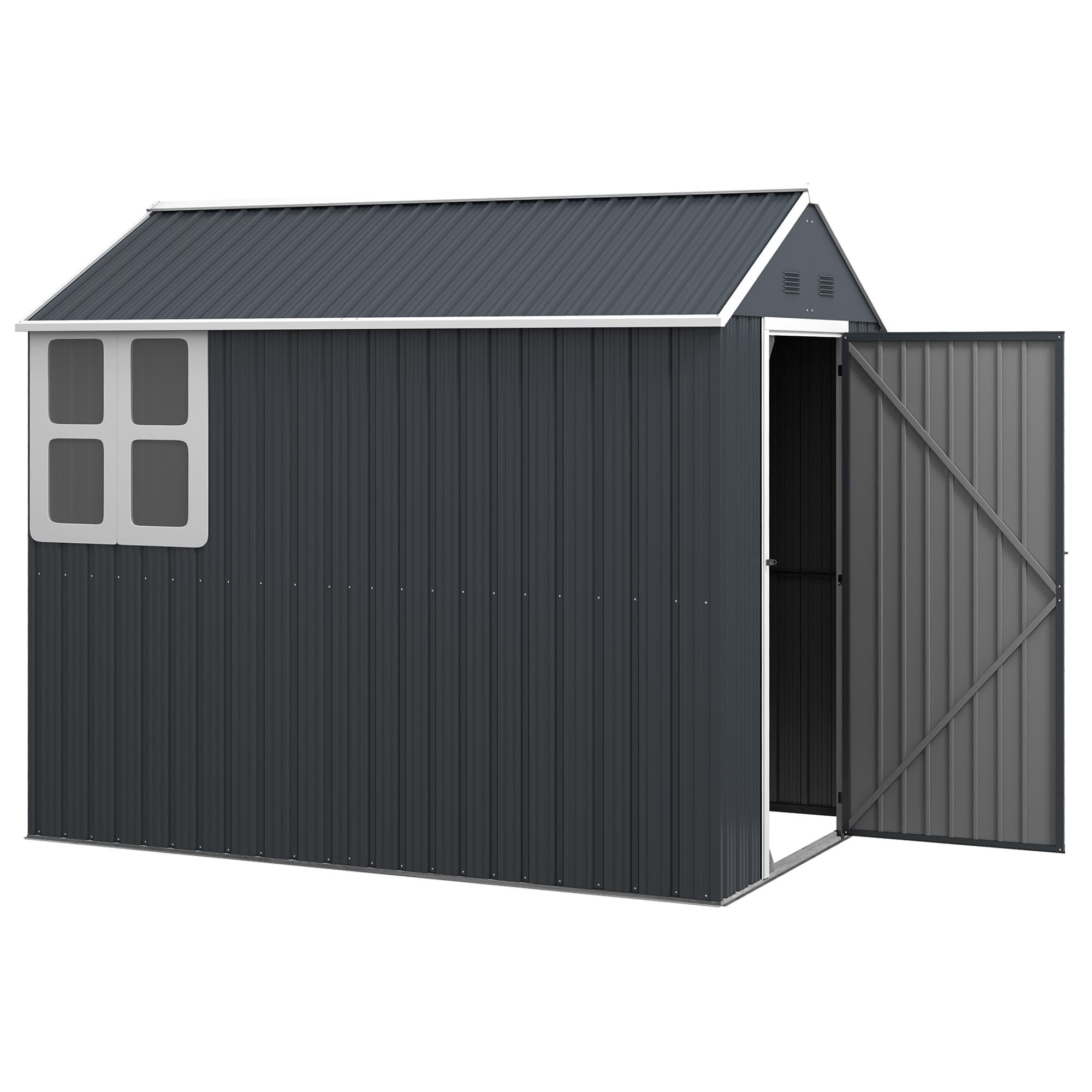Outsunny Armoire de Rangement de Jardin, Maison de Rangement en Métal, Double Porte, Fenêtre, 259x172x222 cm, Gris/Blanc