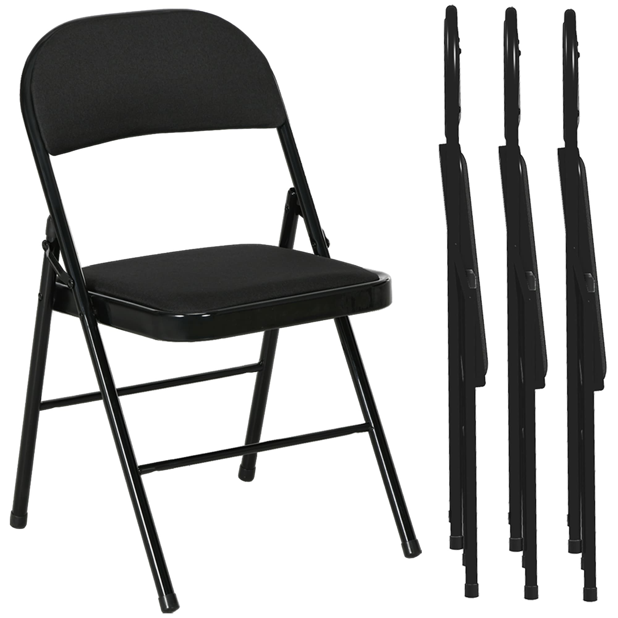 HOMCOM Set de 4 Chaises Pliantes avec Assise Rembourrée en polyester et Structure en Acier, Noir