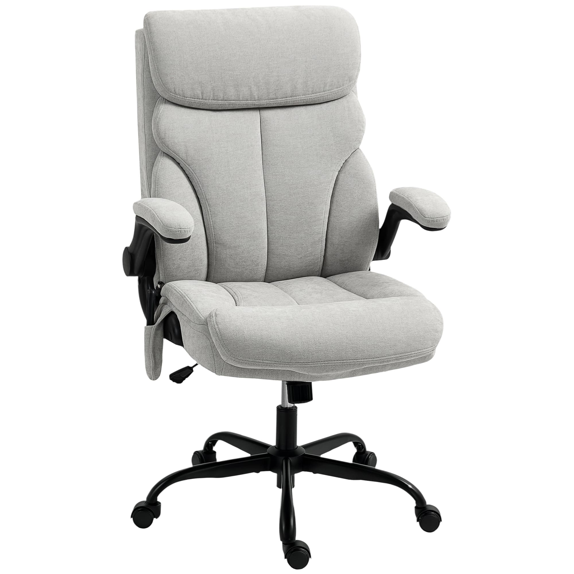 HOMCOM Chaise de Bureau avec Massage Hauteur Réglable et Accoudoirs Abattables Revêtement Respirant 66x67x113-121 cm Gris