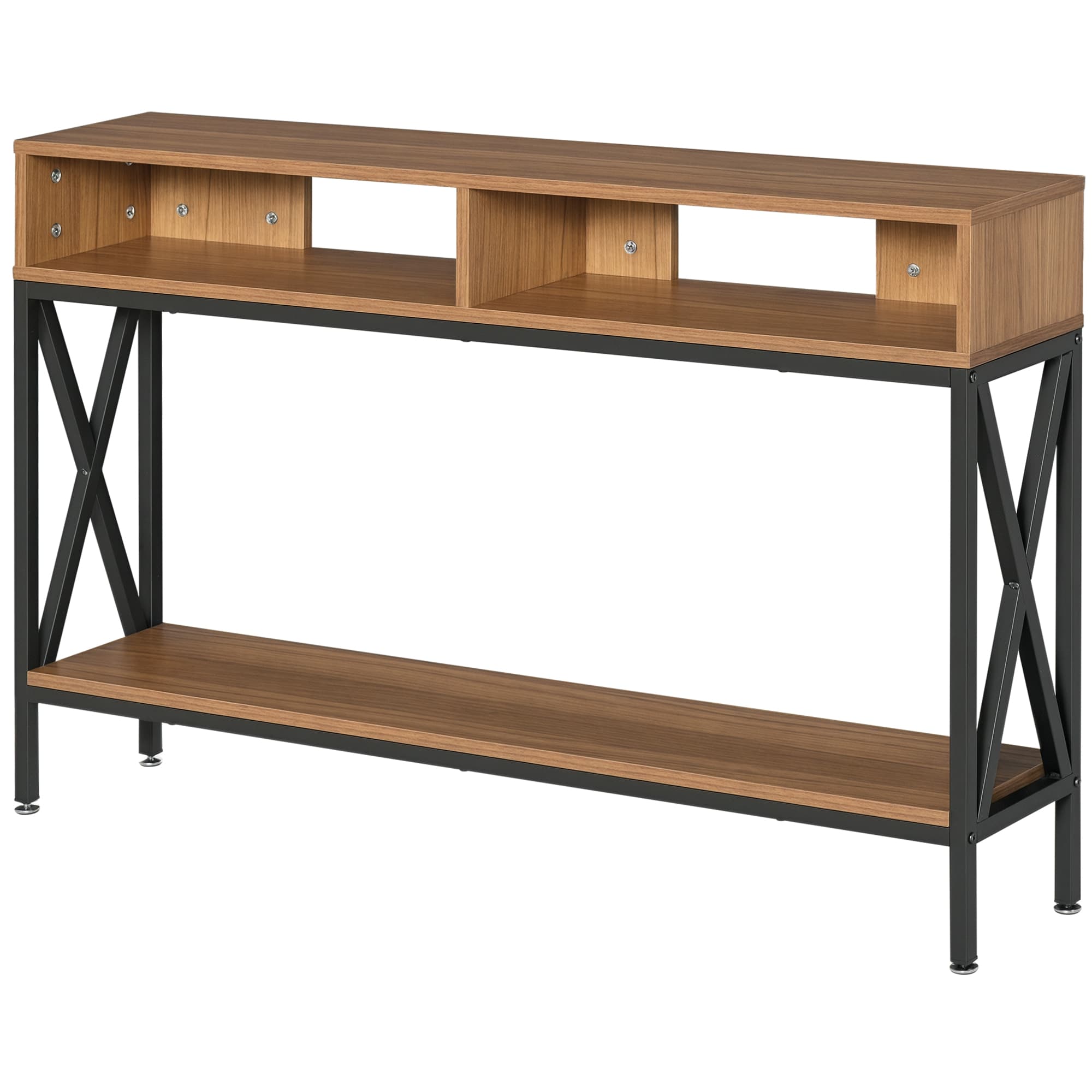 HOMCOM Table Console Table d'Entrée Industriel Multi-rangements 120 x 23,5 x 75 cm Bois Noyer