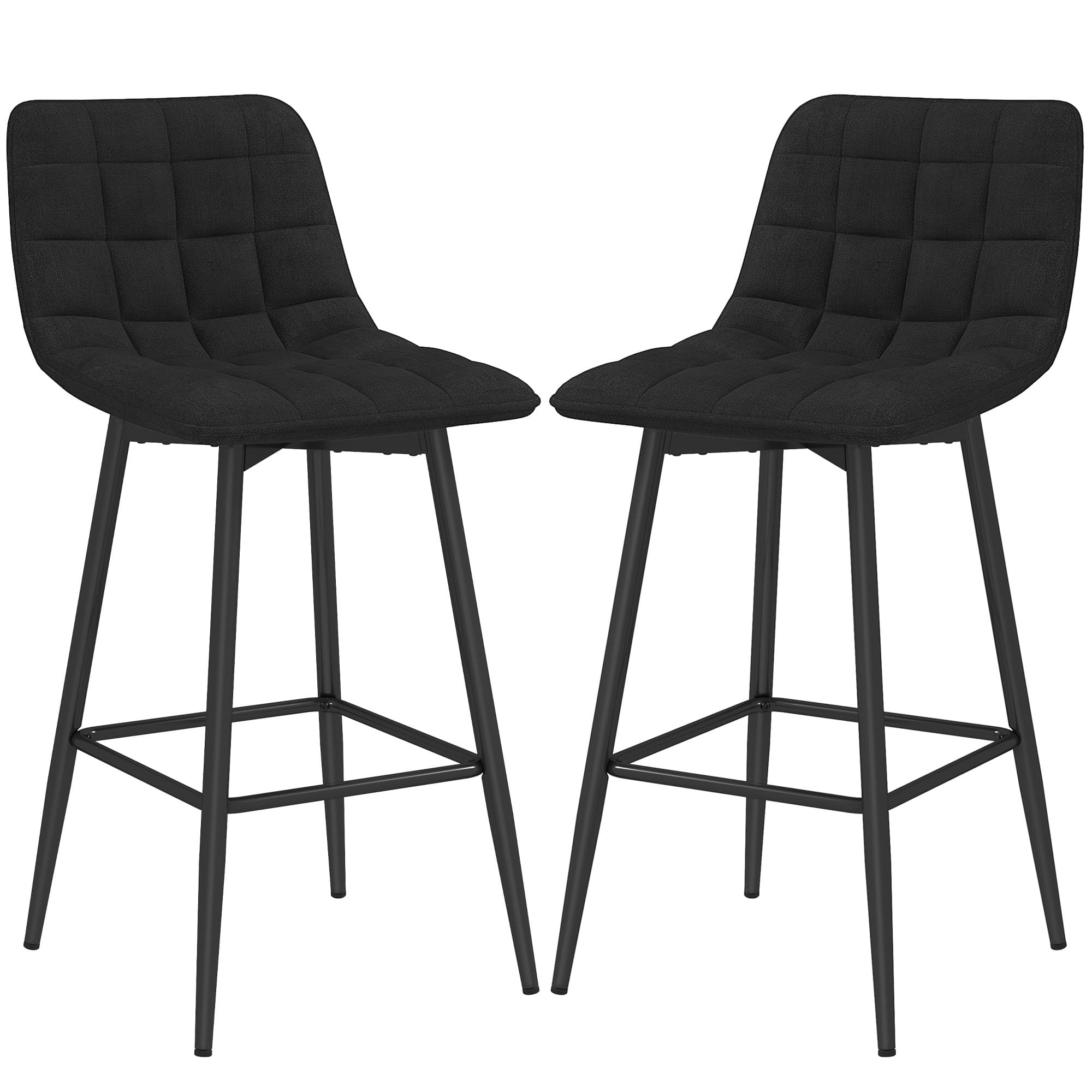 HOMCOM Set 2 Tabourets de Cuisine Style Nordique en Tissu Effet Velours et Métal, 45x47x84 cm, Noir