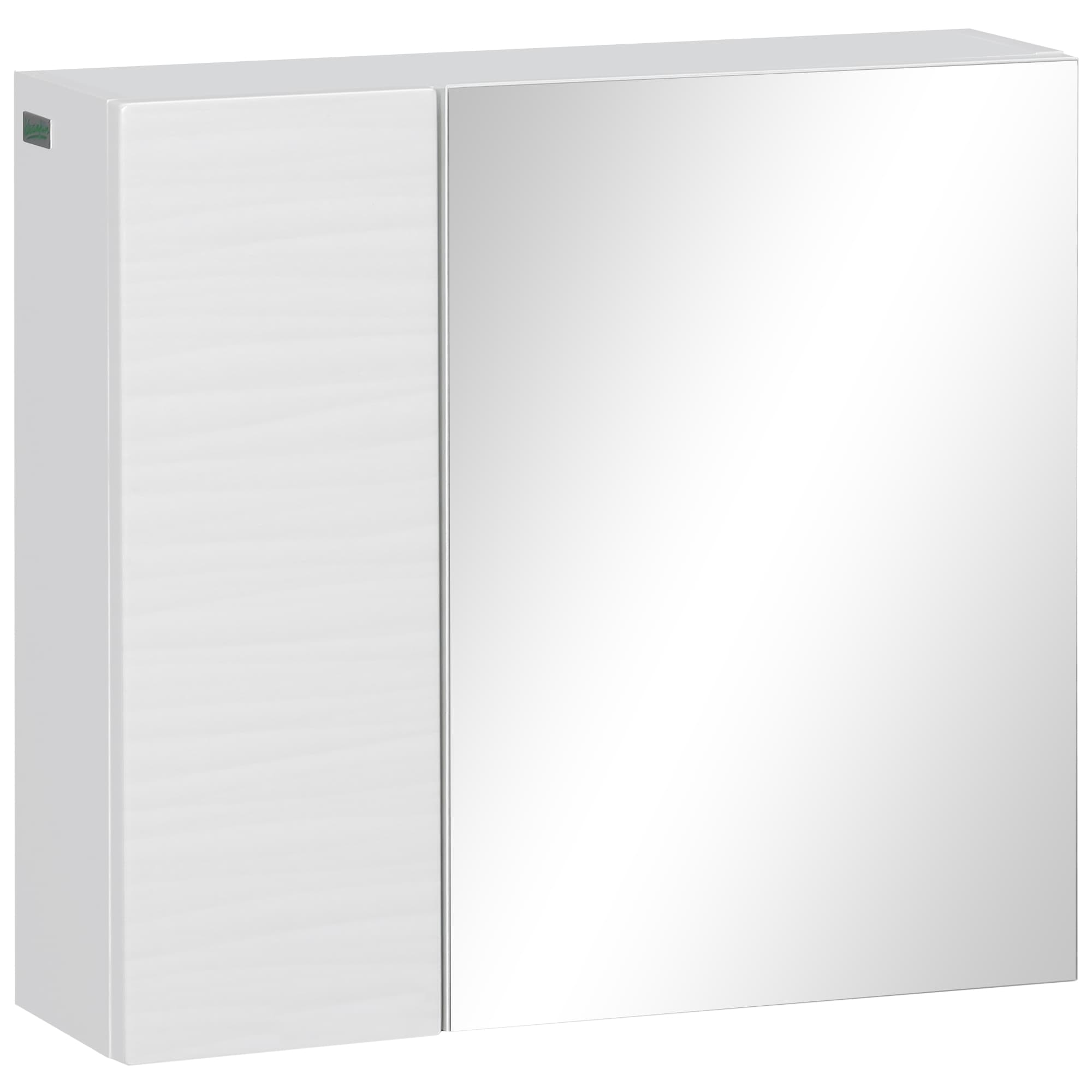 kleankin Armoire à Miroir de Salle de Bain en Panneau de Particules et Verre avec 4 Étagères Réglables et Design Mural, 48x15x45 cm, Blanc