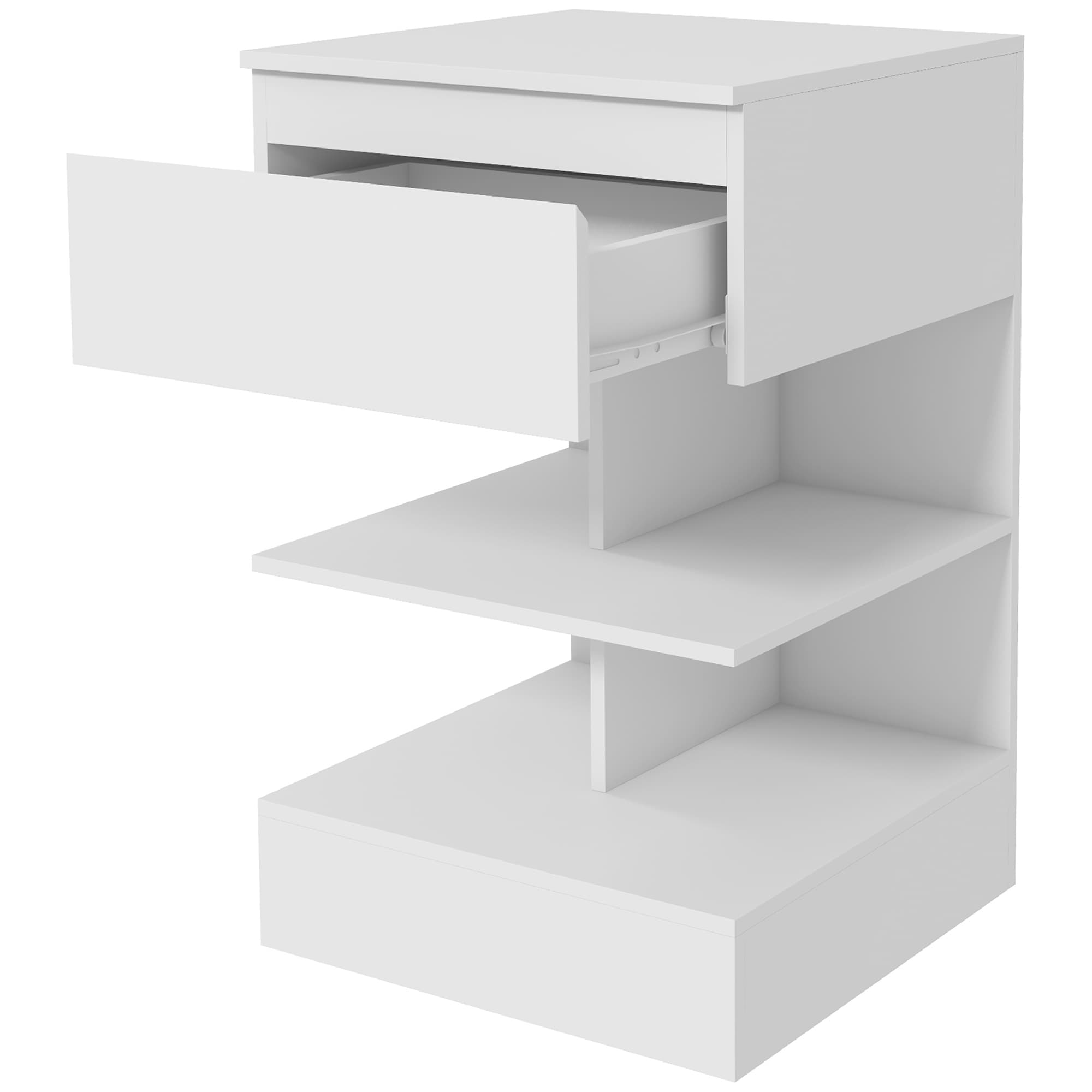 HOMCOM Chevet Moderne en Panneaux de Particules et MDF avec un Tiroir et 2 Étagères, 39x39x65 cm, Blanc