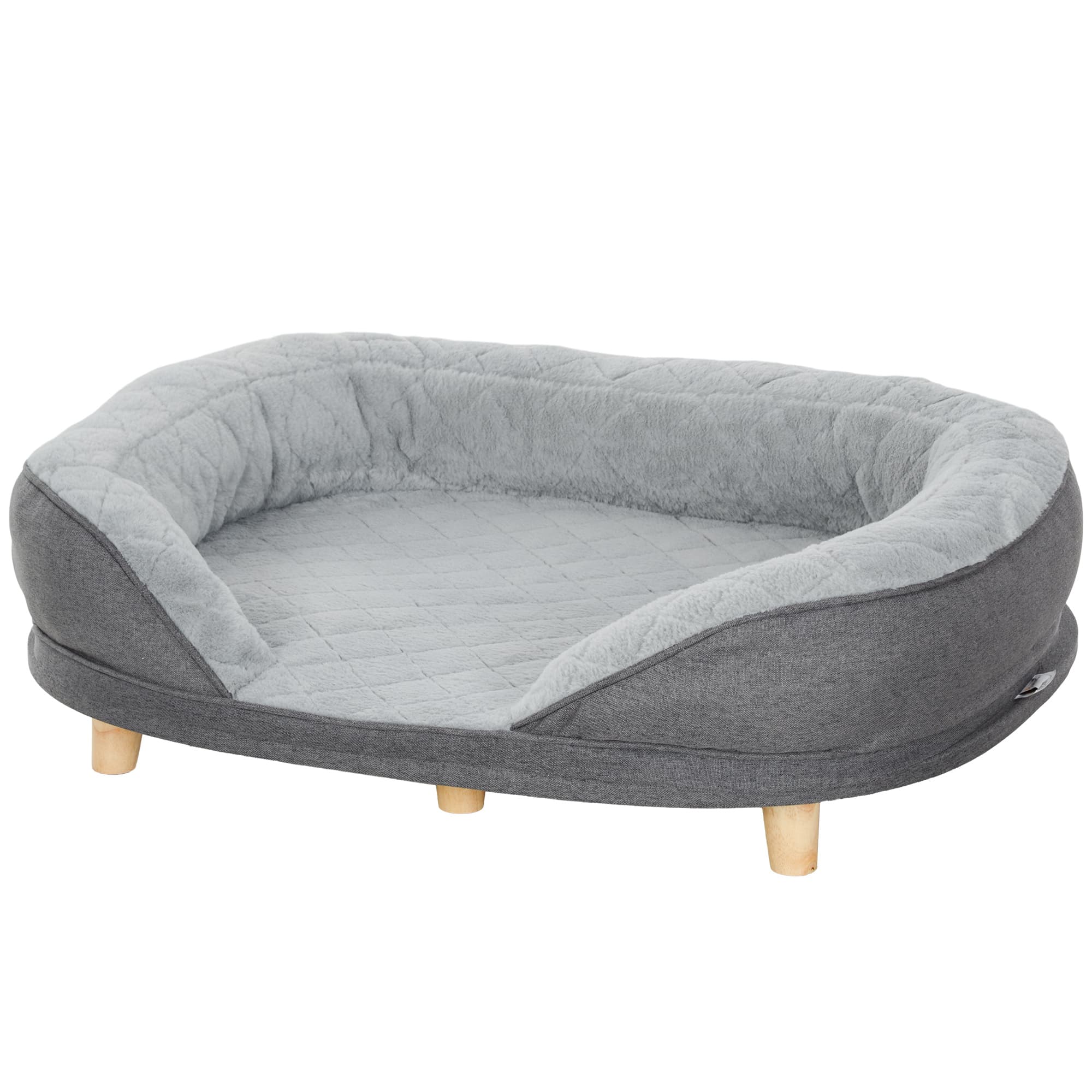 PawHut Lit pour chien jusqu'à 25 kg, revêtement amovible, pieds antidérapants, 90 x 78 x 25 cm, Gris
