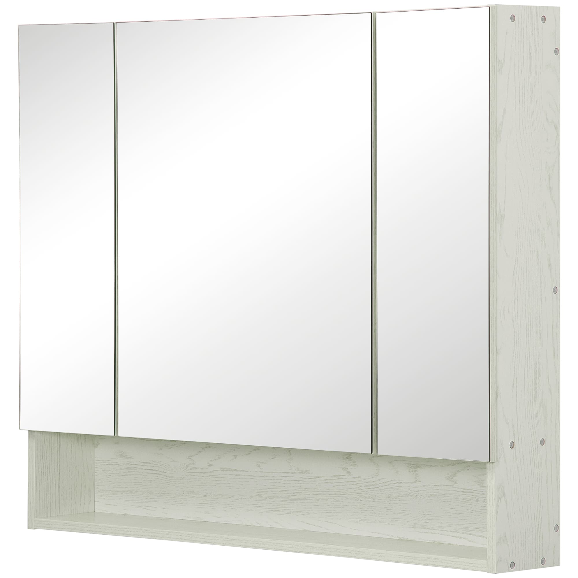 Armoire à miroir Kleankin avec 4 sections et étagères réglables, miroir de salle de bain en bois et verre, 90x15x75 cm, blanc