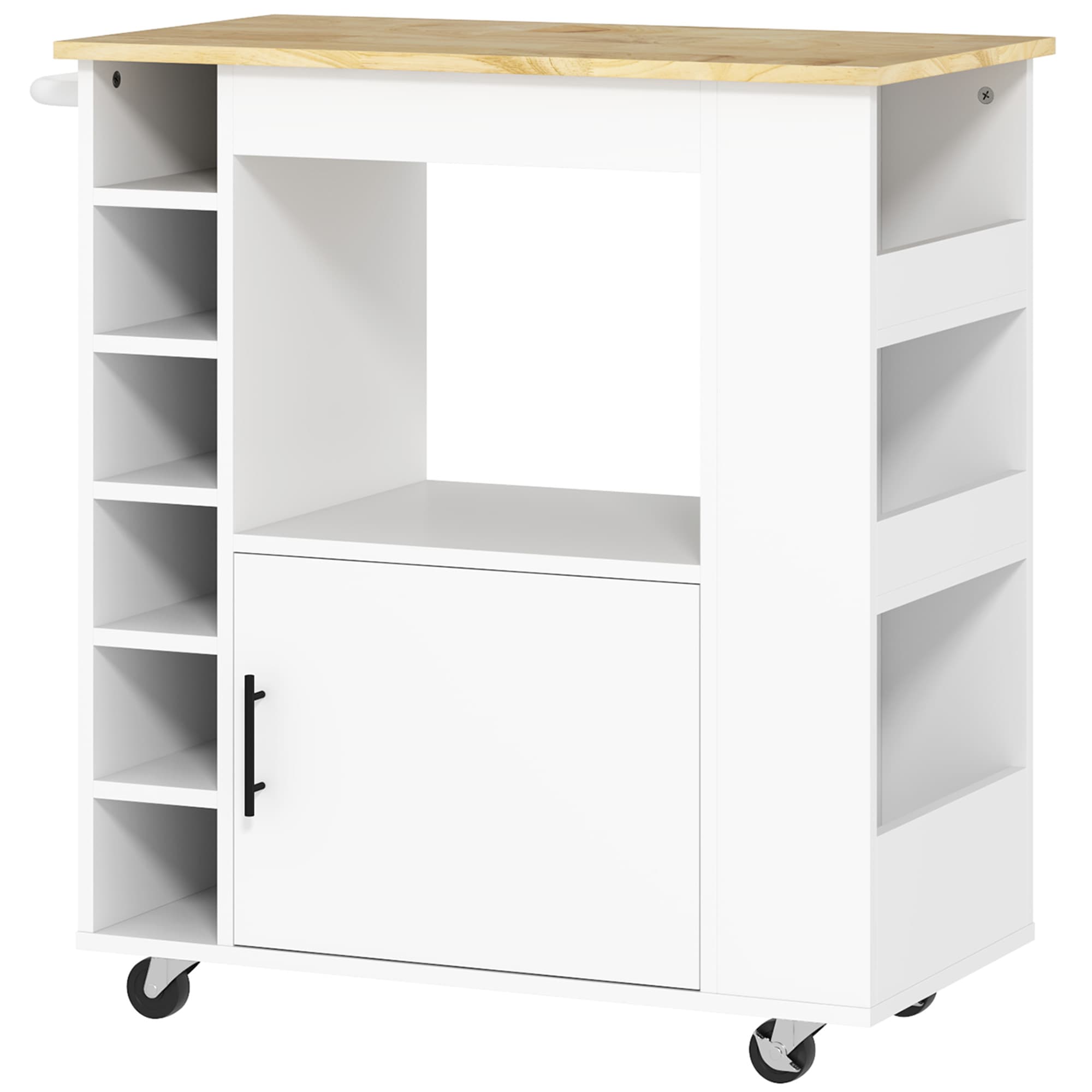 HOMCOM Chariot de Cuisine avec Roues, Etagères, Armoire et Porte-Bouteilles, 83x40x83 cm, Chêne