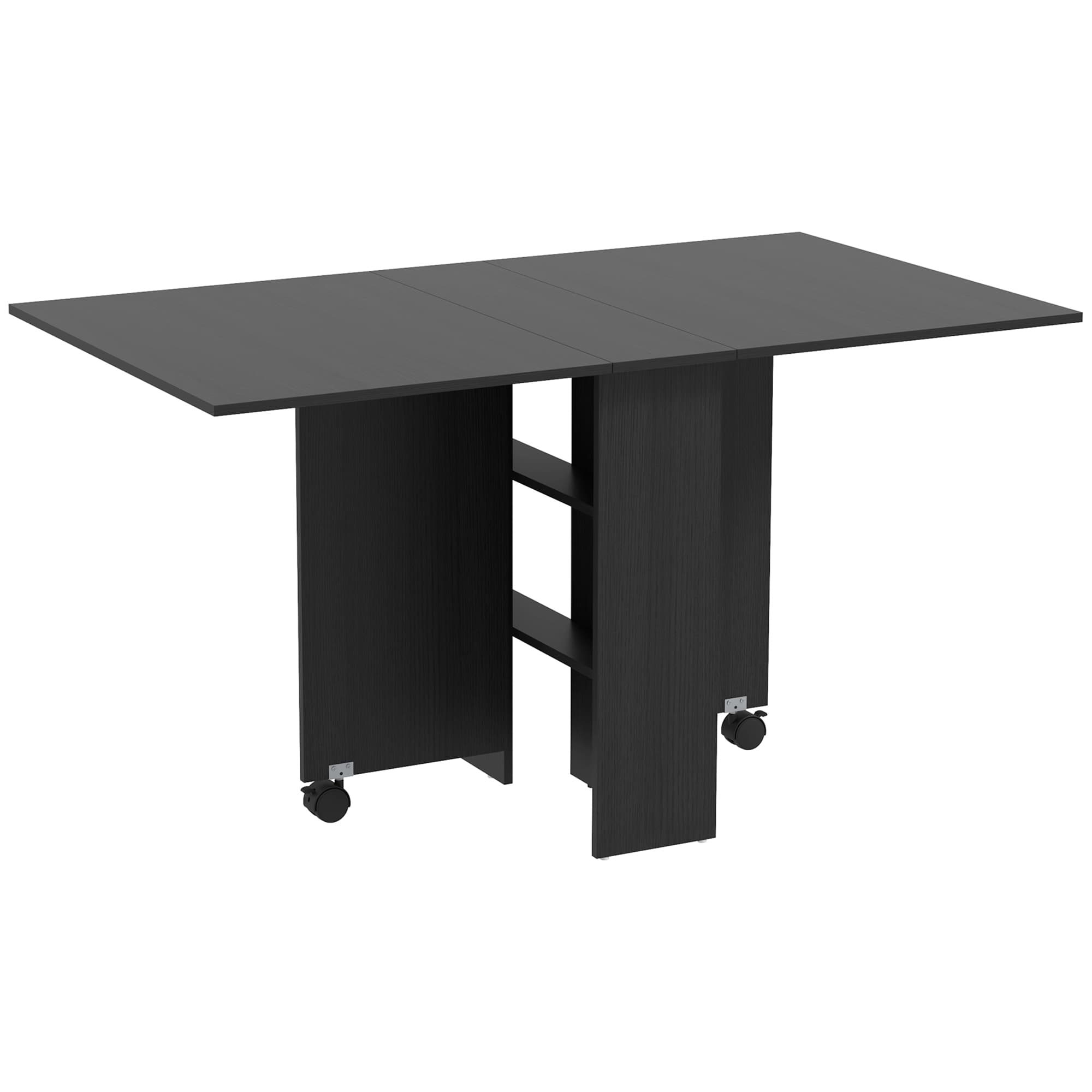 HOMCOM Table Pliante Gain de Place à 2 Rabats pour 6 Personnes avec Étagères et Roulettes, Noir