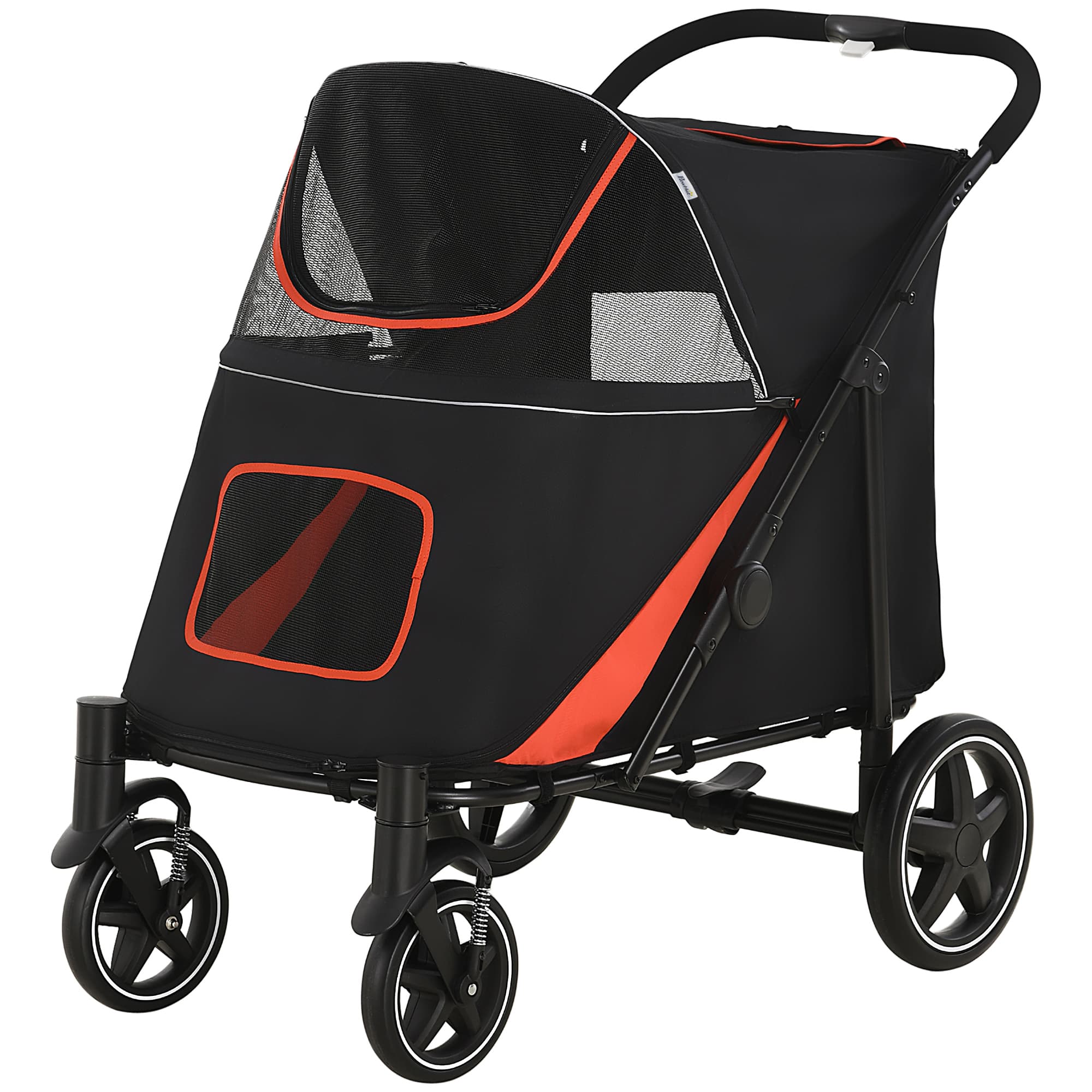 PawHut Poussette pour Chiens Pliable avec Ouvertures à Fermeture à Glissière et Fenêtres en Filet, 112x65x100 cm, Rouge et Noir
