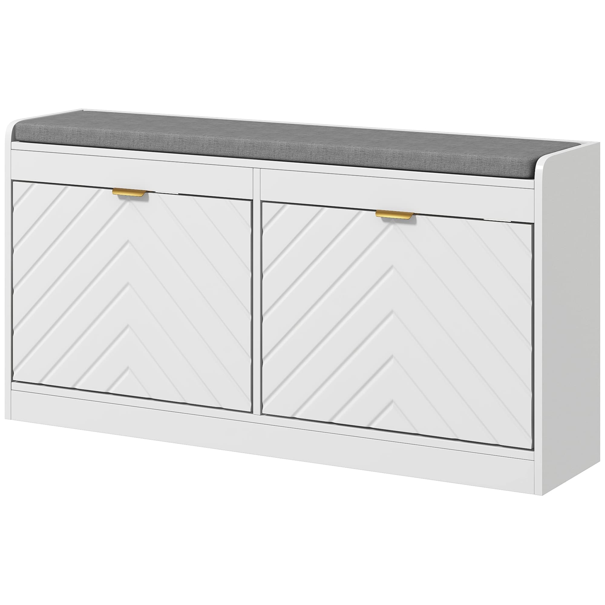 HOMCOM Banc à chaussures, banc de rangement, assise rembourrée, tiroir rabattable, porte avec motif 106 x 24 x 52,5 cm, blanc