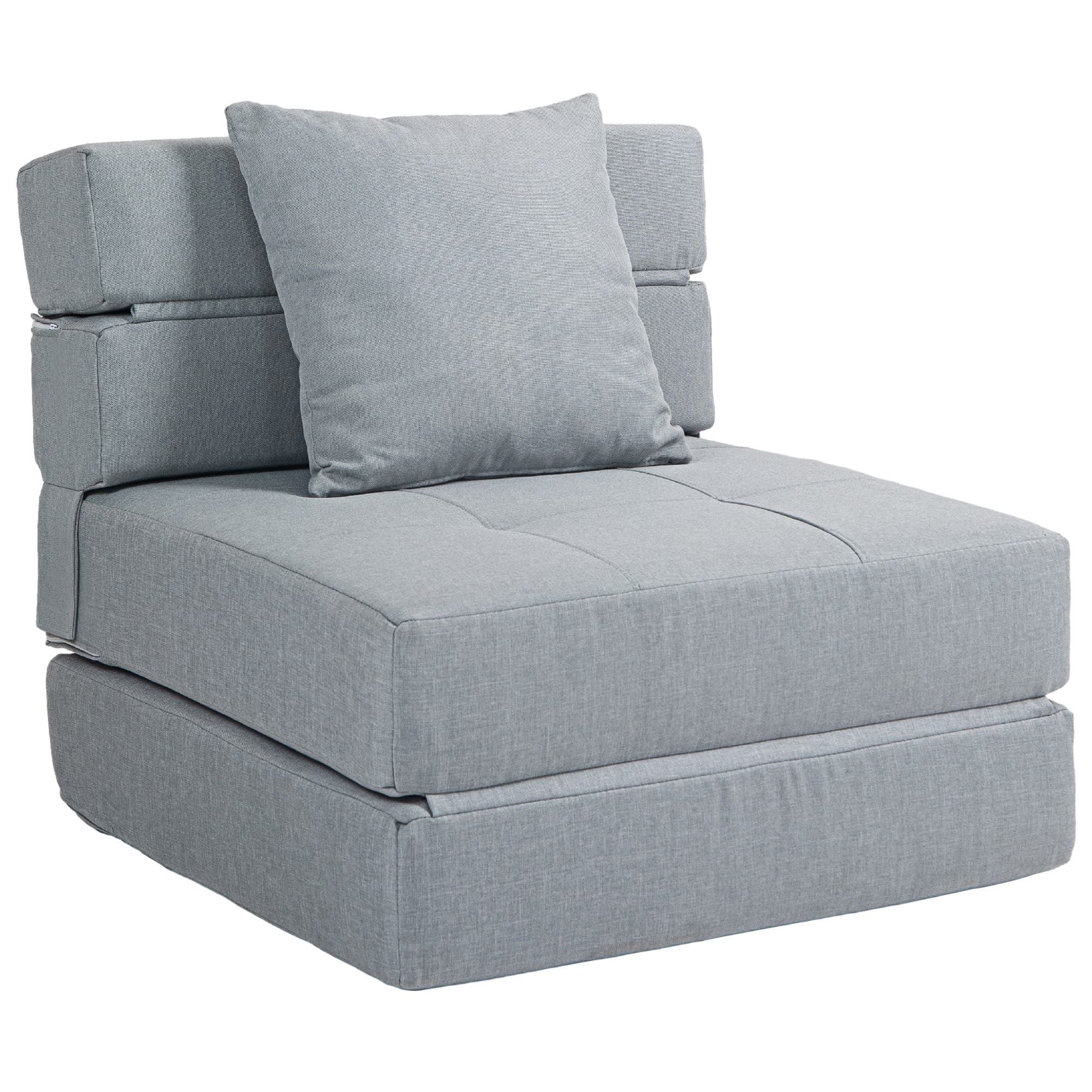 HOMCOM Fauteuil relax avec fonction lit, incl. 1 coussin, 70 cm x 70 cm x 61 cm, Gris clair