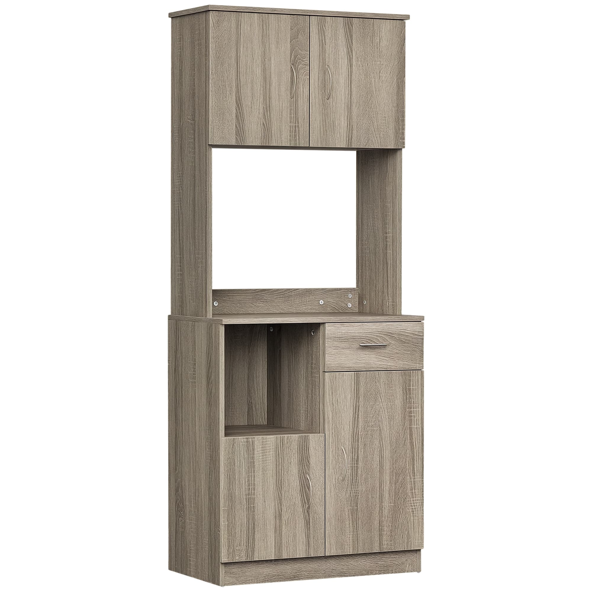 HOMCOM Buffet cuisine Meuble rangement cuisine 3 placards 2 niches tiroir panneaux particules classe E1 aspect chêne gris 41x71x178 cm Aosom France