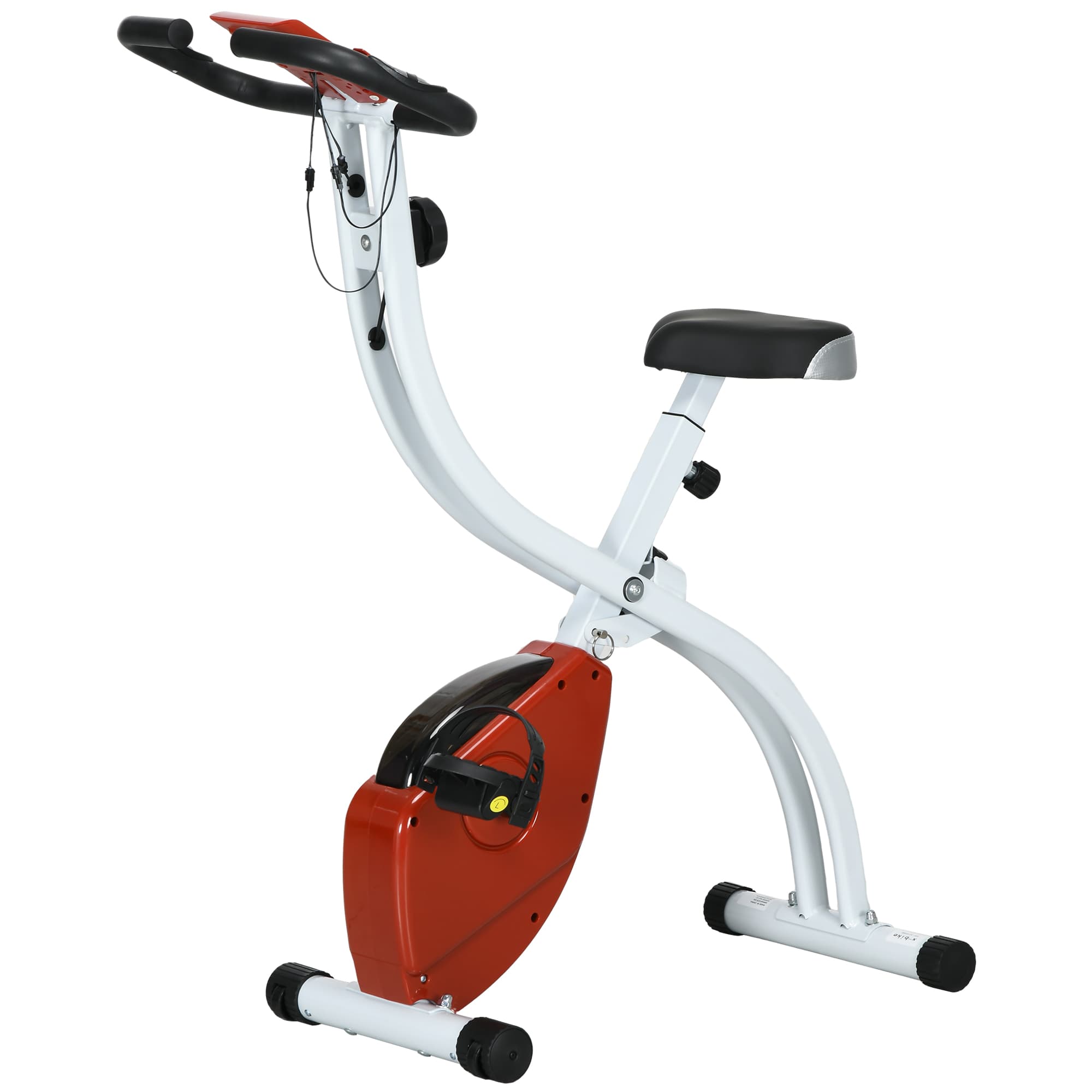 SPORTNOW Vélo d'appartement Magnétique Pliable avec 8 Niveaux de Résistance et Siège Réglable, en Acier, 97x43x110 cm, Rouge