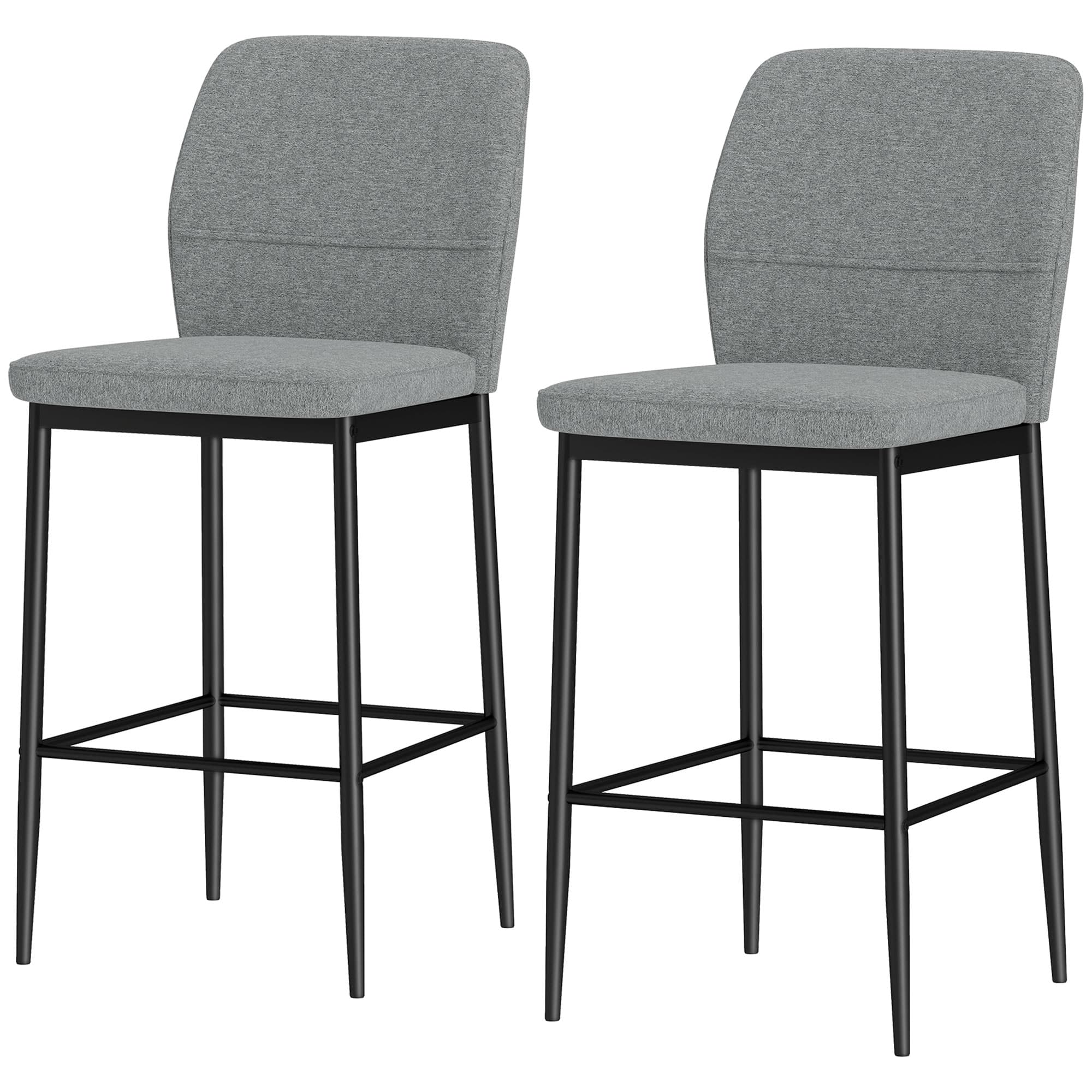HOMCOM Set 2 Tabourets de Bar en Velours Modernes avec Repose-Pieds et Dossier, 41x52x97 cm, Gris