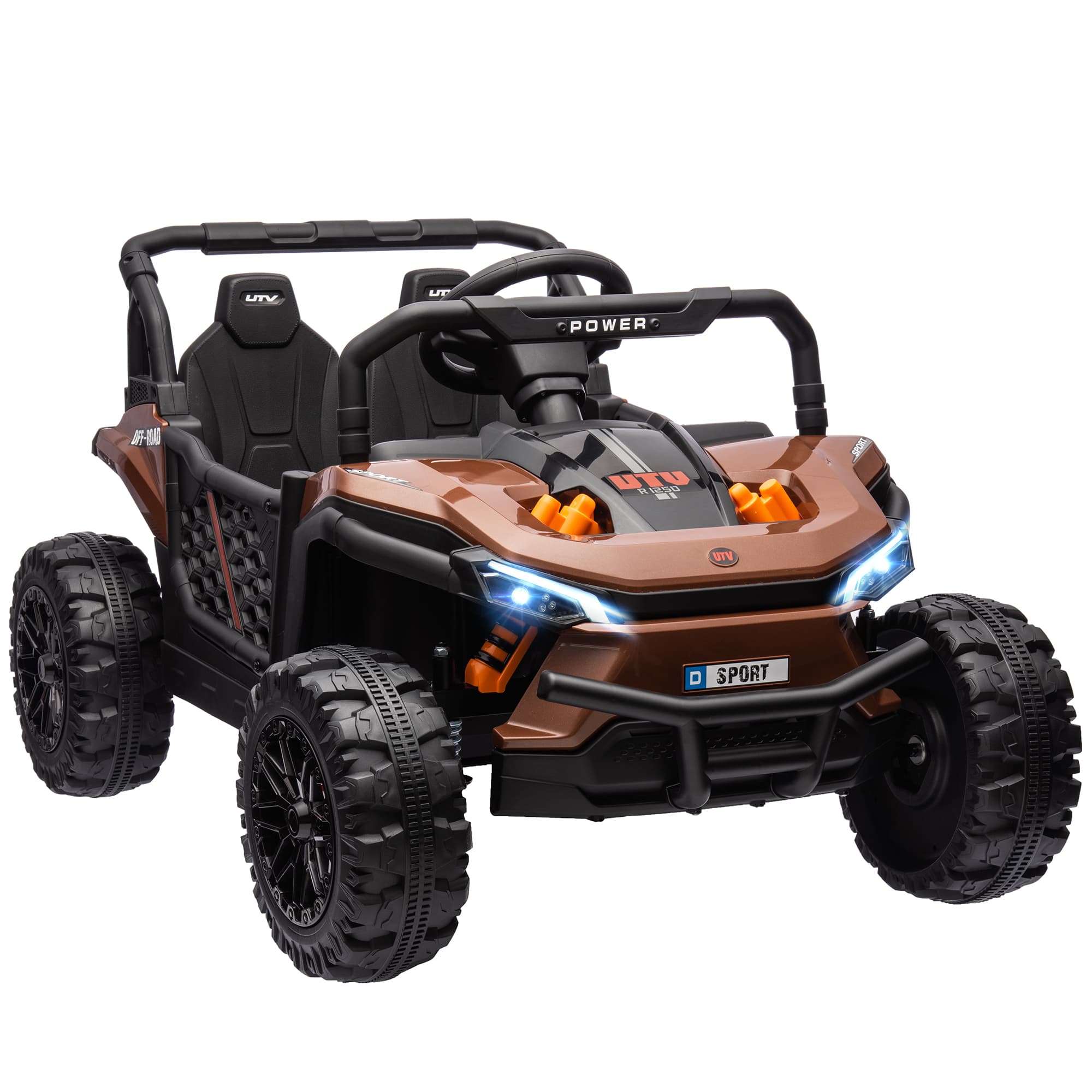 AIYAPLAY Voiture électrique enfant UTV buggy électrique enfant avec télécommande 2.4Ghz 2 moteurs 103L x 69l x 59H cm marron