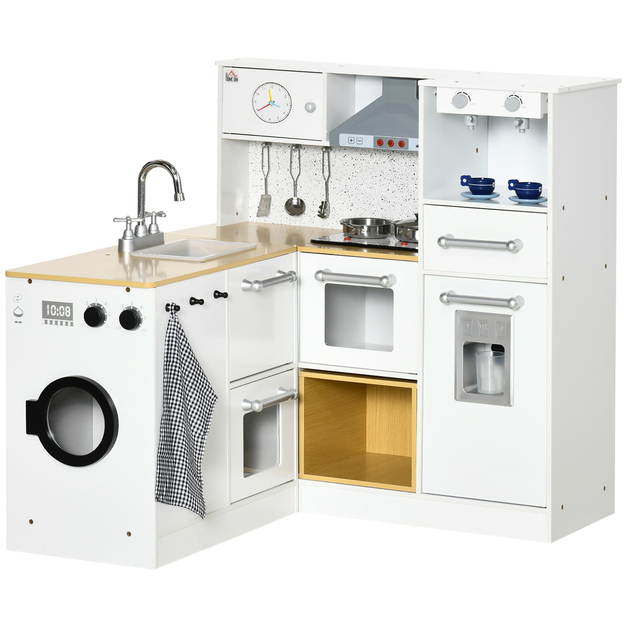 HOMCOM Cuisine Jouet 2 Pièces pour Enfants 3-6 Ans avec Ustensiles de Cuisine, Lumières et Effets Sonores, en MDF et PP