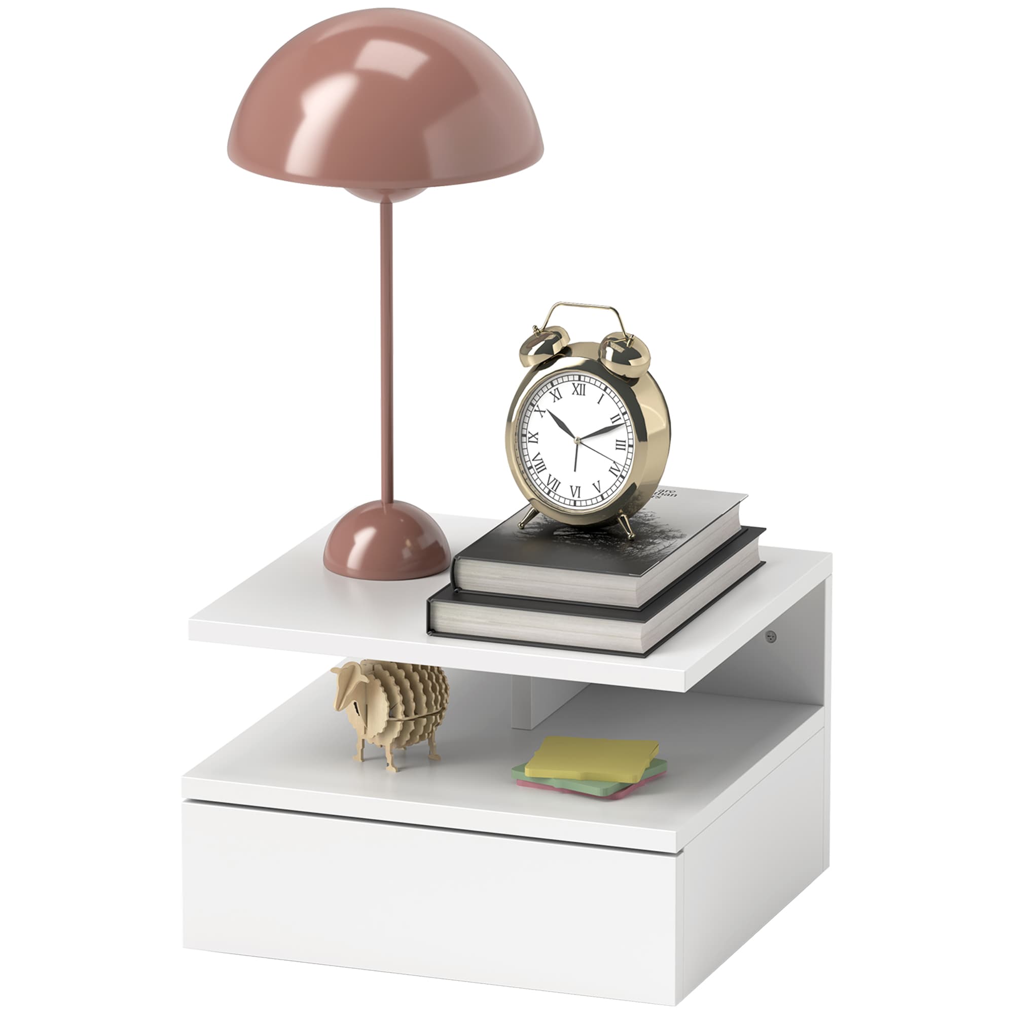 HOMCOM Table de Chevet Suspendue pour Chambre à Coucher avec Tiroir et Étagère en Bois, 35x32x22.5cm, Blanc