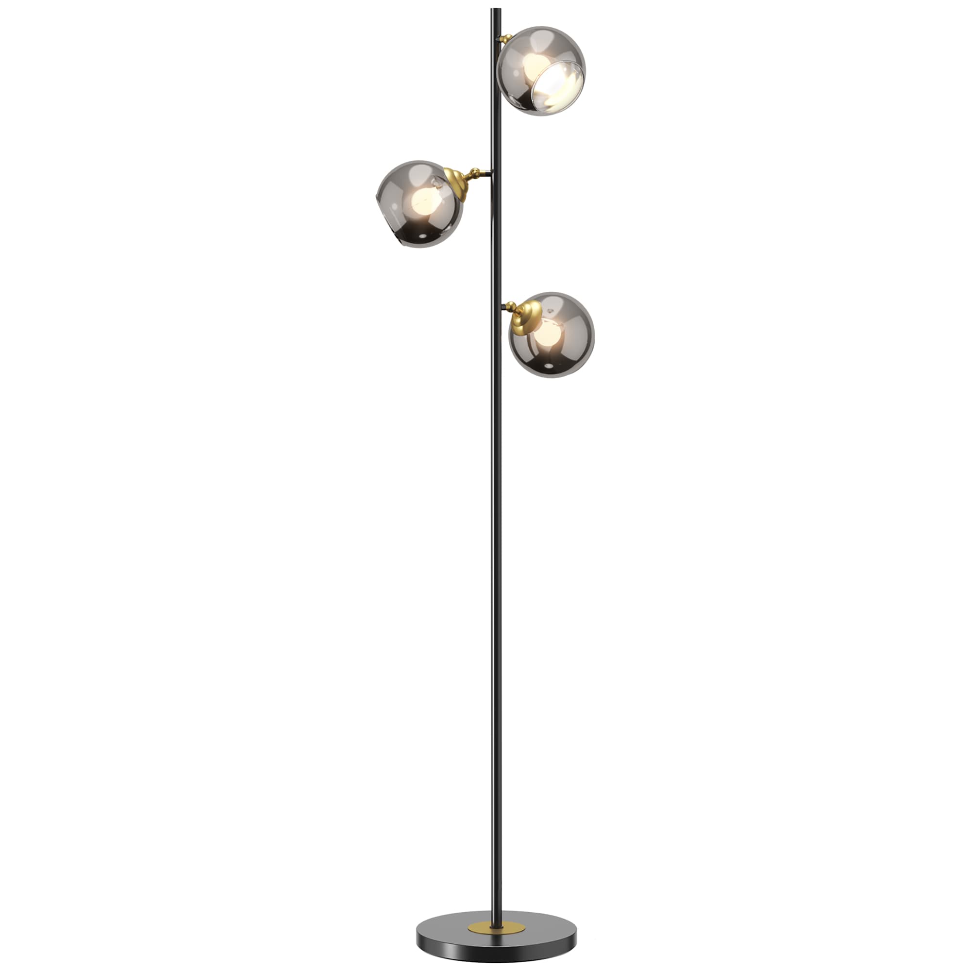 HOMCOM Lampadaire sur pied salon en métal avec 3 abat-jours globe métal chromé 40W Ø 36 x 162H cm noir et gris