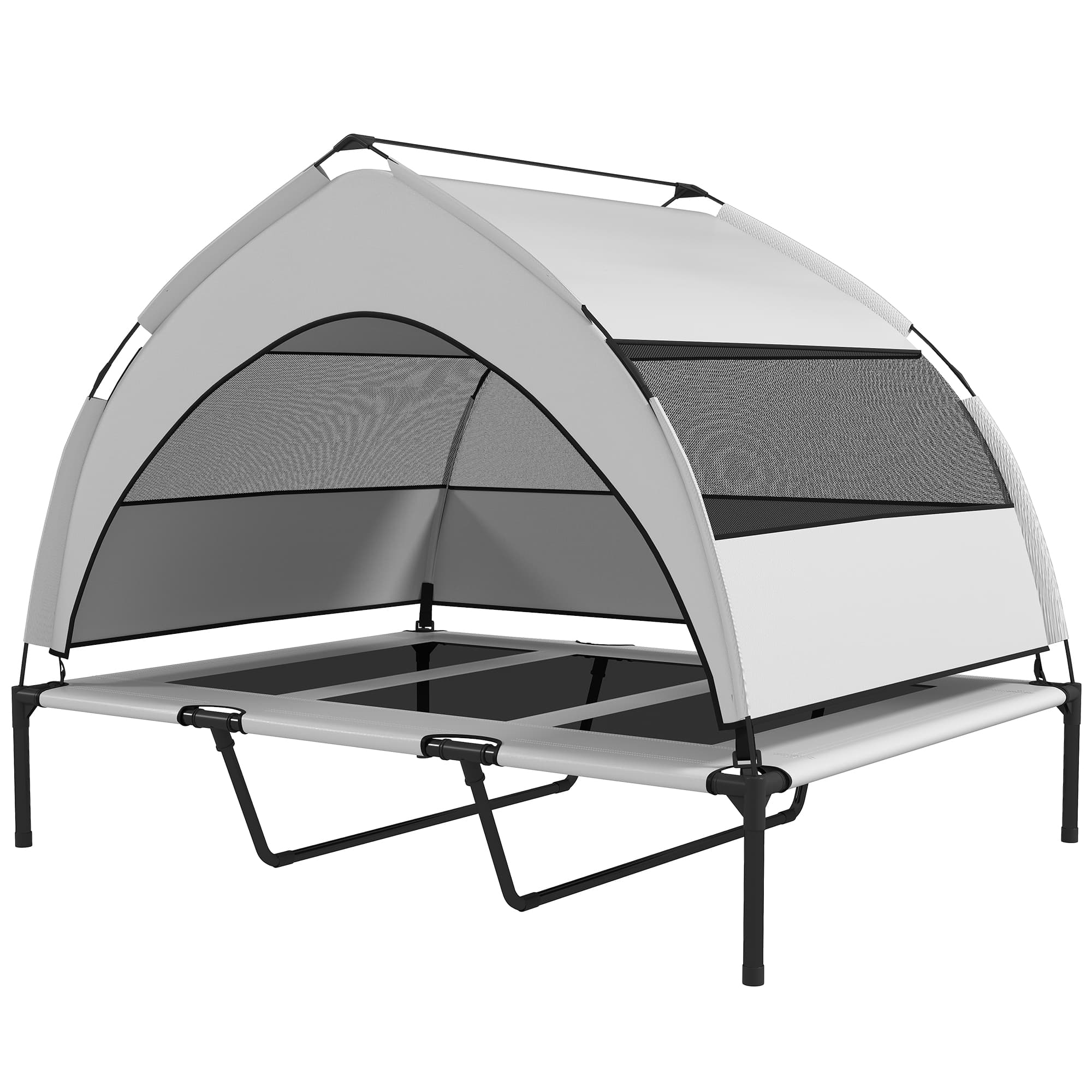 PawHut Lit pour Chiens avec Couverture à 3 Côtés Amovible, en Polyester et Acier, 122x92x94 cm, Gris Clair et Noir