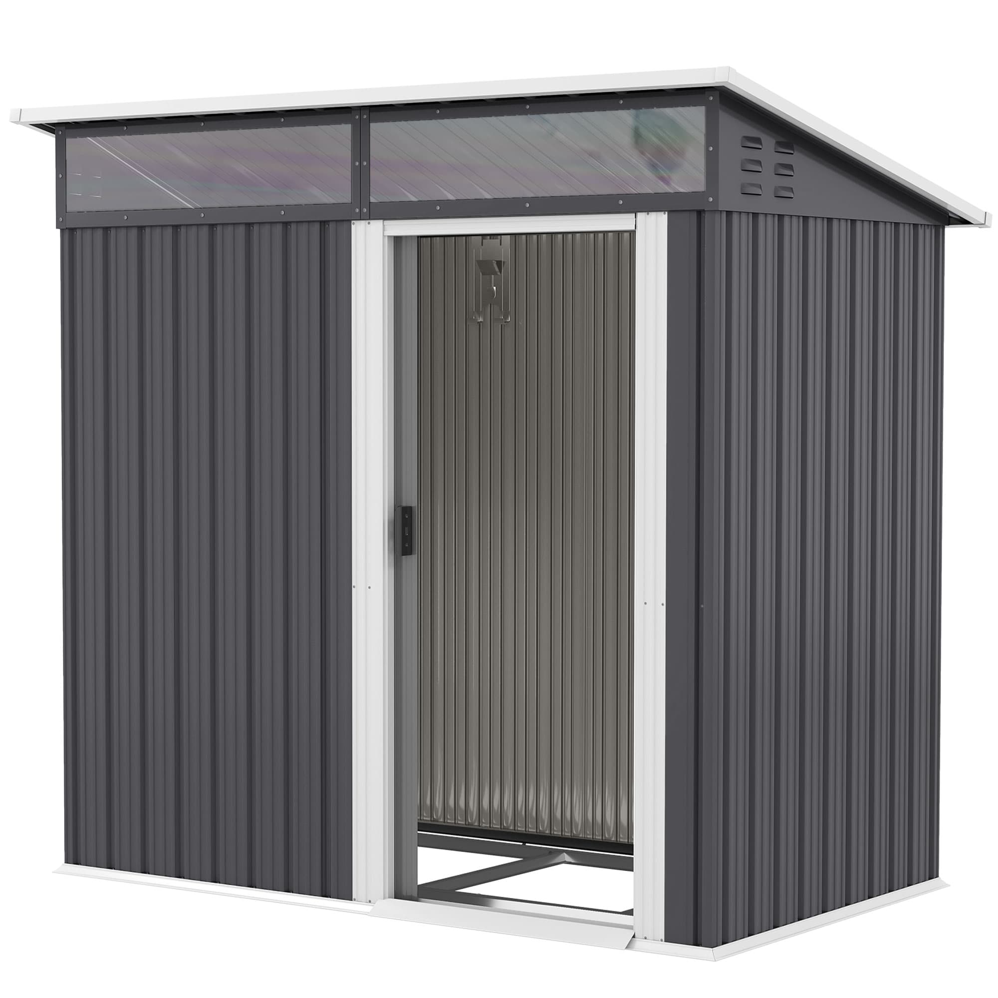 Outsunny Cabane de Jardin, Abri de Rangement avec Fenêtres, Ouvertures de Ventilation, Porte Coulissante, Acier imperméable, Résistant aux Intempéries, Gris Foncé