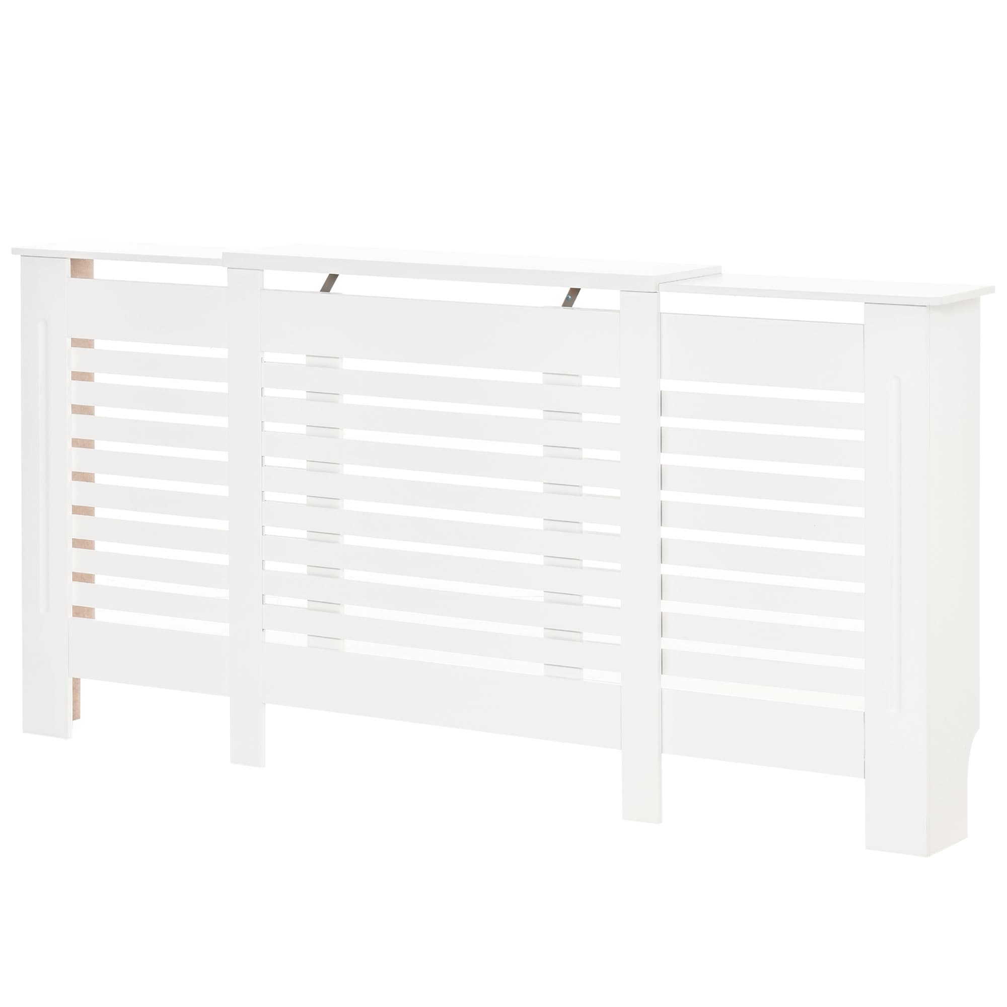 HOMCOM Cache-radiateur Mobile en MDF avec Largeur Réglable et Étagère Supérieure en Bois, 140-202x19x82,5 cm, Blanc