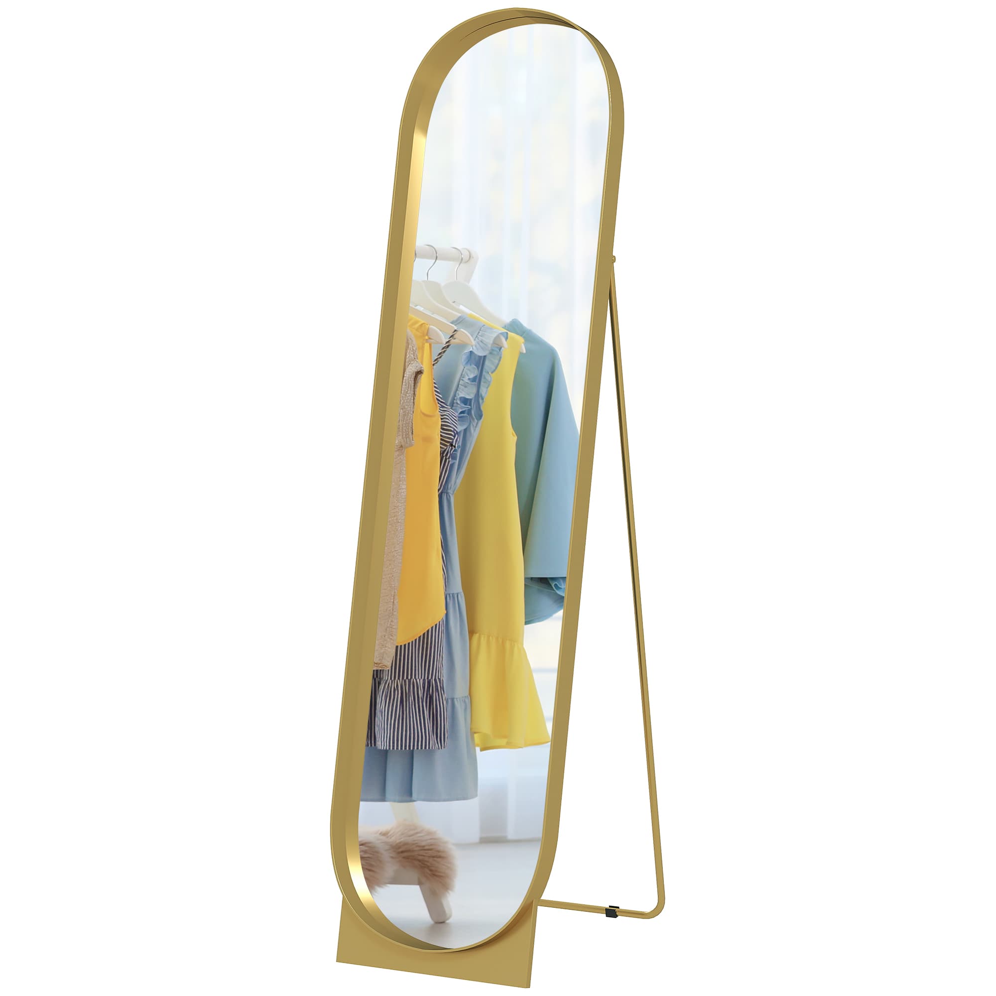 HOMCOM Miroir sur Pied Moderne avec Cadre en Métal Autoportant ou à Fixer au Mur, 40x150 cm, Or