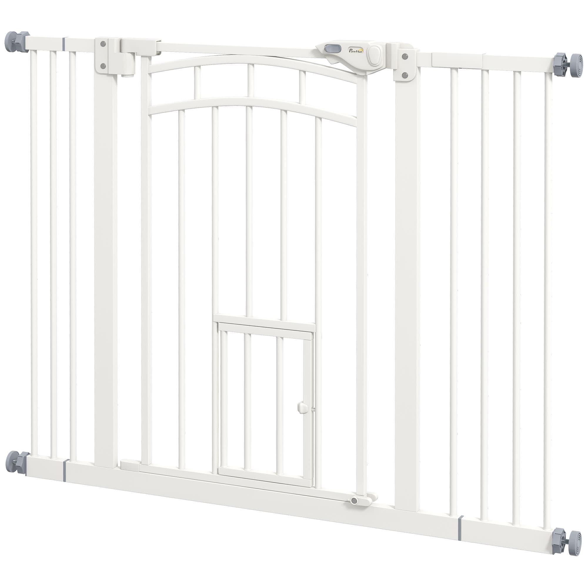 PawHut Barrière d'escalier pour la protection des chiens, fermeture automatique, manipulation d'une seule main, 100 cm x 4 cm x 76 cm, blanc