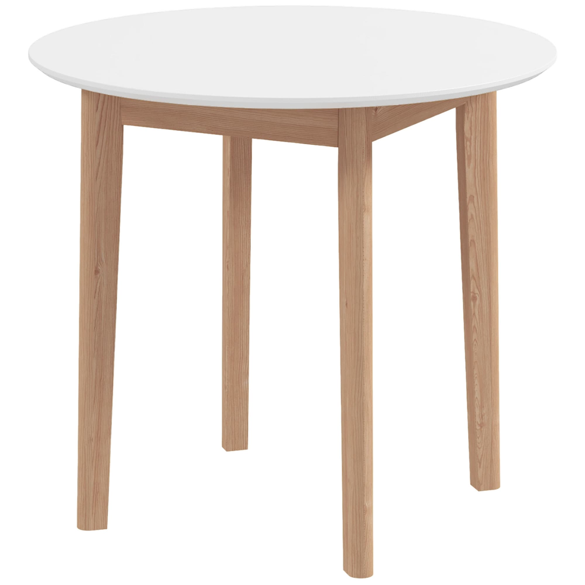 HOMCOM Table à Manger Table de Cuisine Ronde, Design Scandinave, 75 cm x 75 cm x 76 cm, Blanc + Naturel
