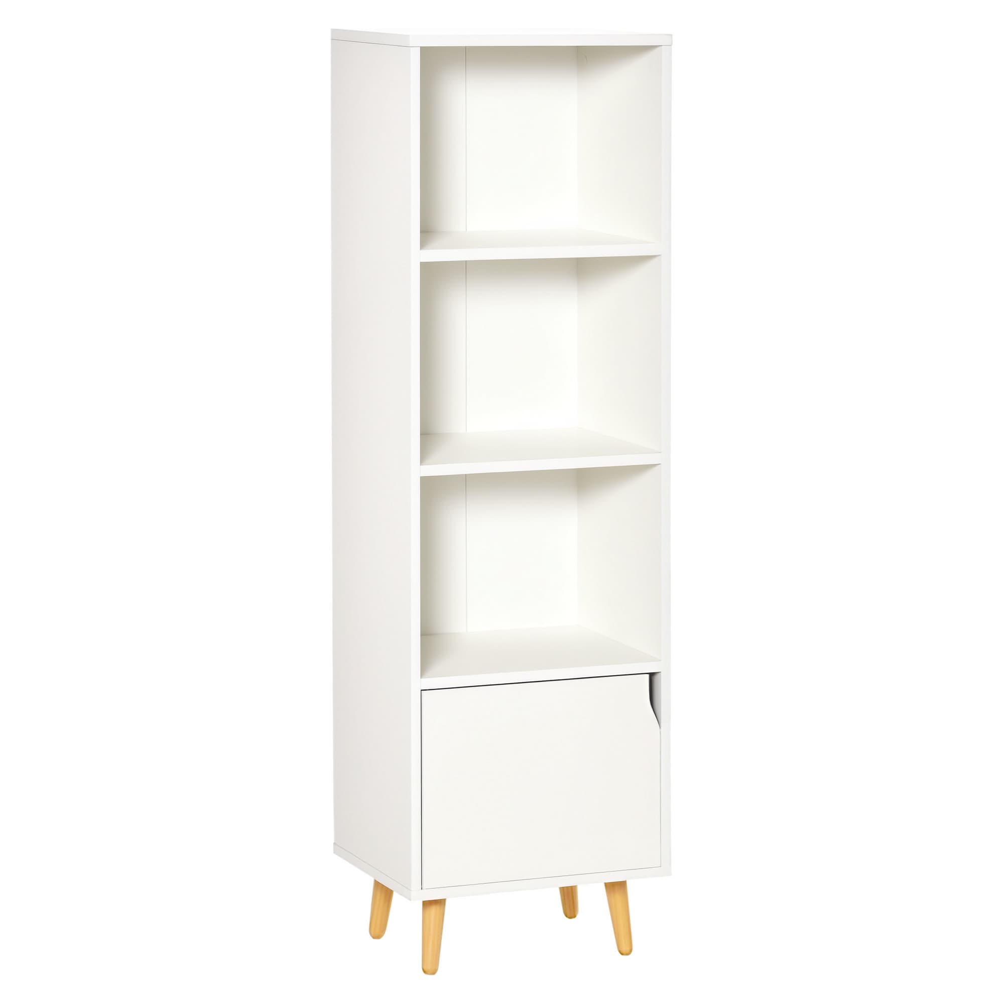 HOMCOM meuble de rangement colonne style scandinave avec lignes épurées 3 niches 1 porte 40L x 30l x 129,5H cm blanc