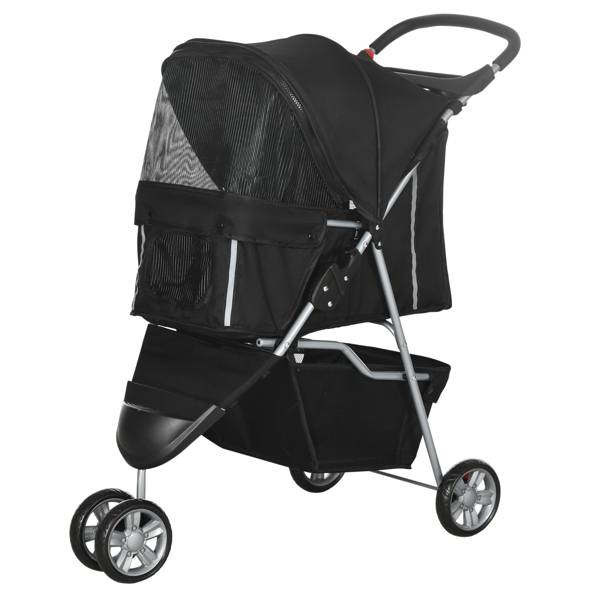 PawHut Poussette pour Petits Chiens Pliable avec Roues Pivotantes et Frein, 75x45x97 cm, Noir
